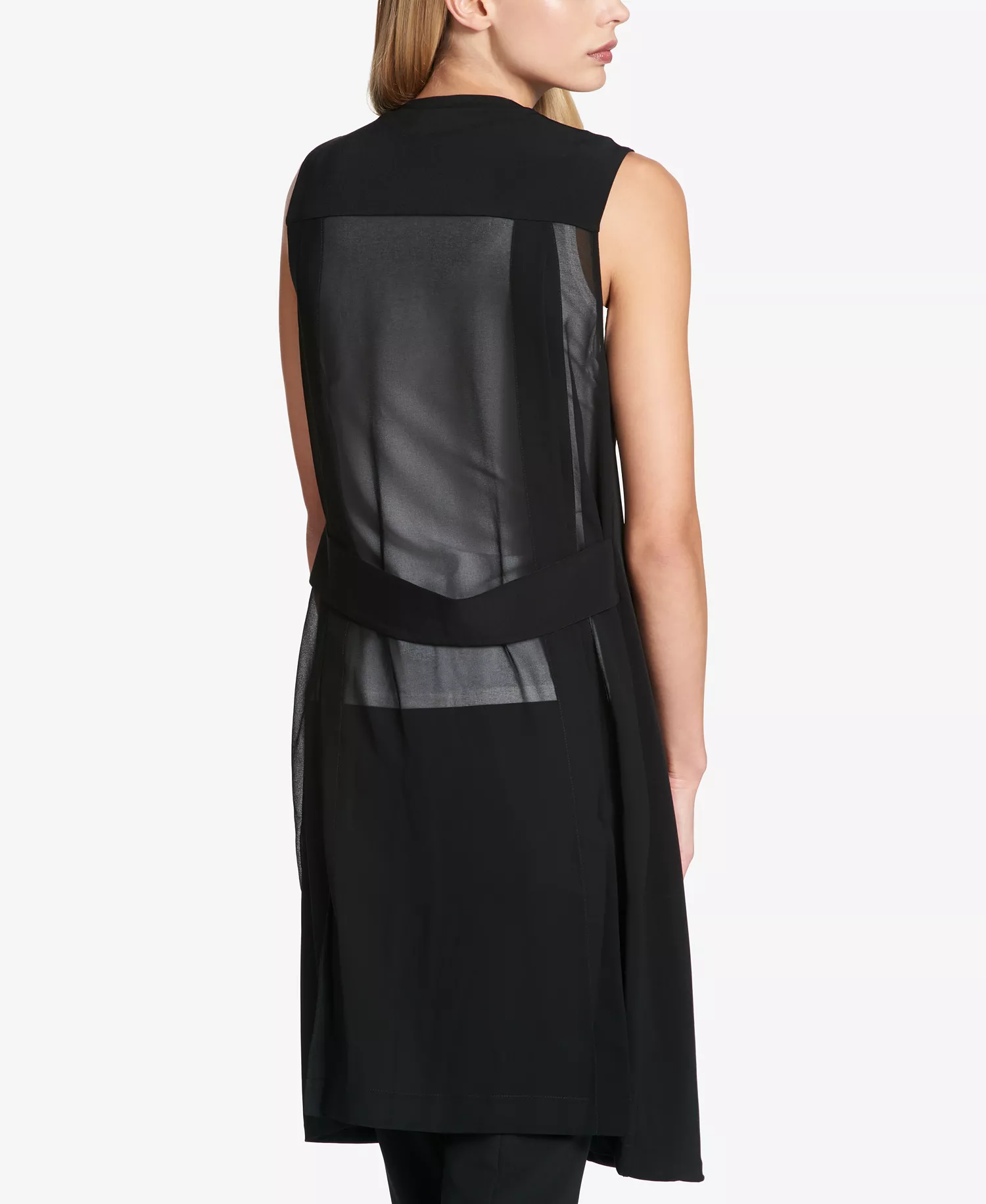 Chiffon Back Long Vest  - Black - XL