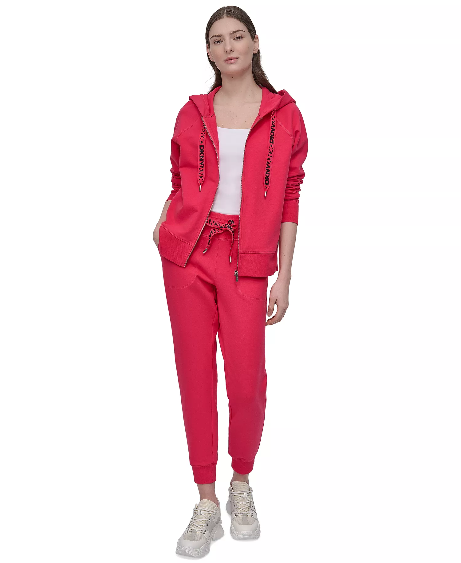 Women's Two-Tone Zip-Front Long-Sleeve Hoodie - Azalea - L