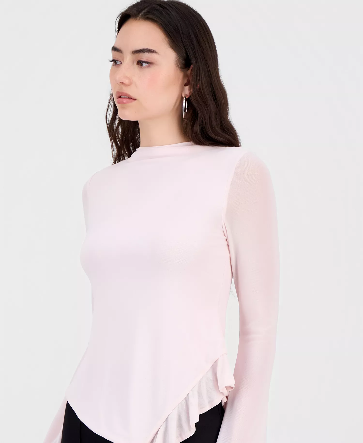 Women's Mock-Neck Asymmetrical Ruffled-Hem Top, Macy's Exclusive - Baby Pink - L