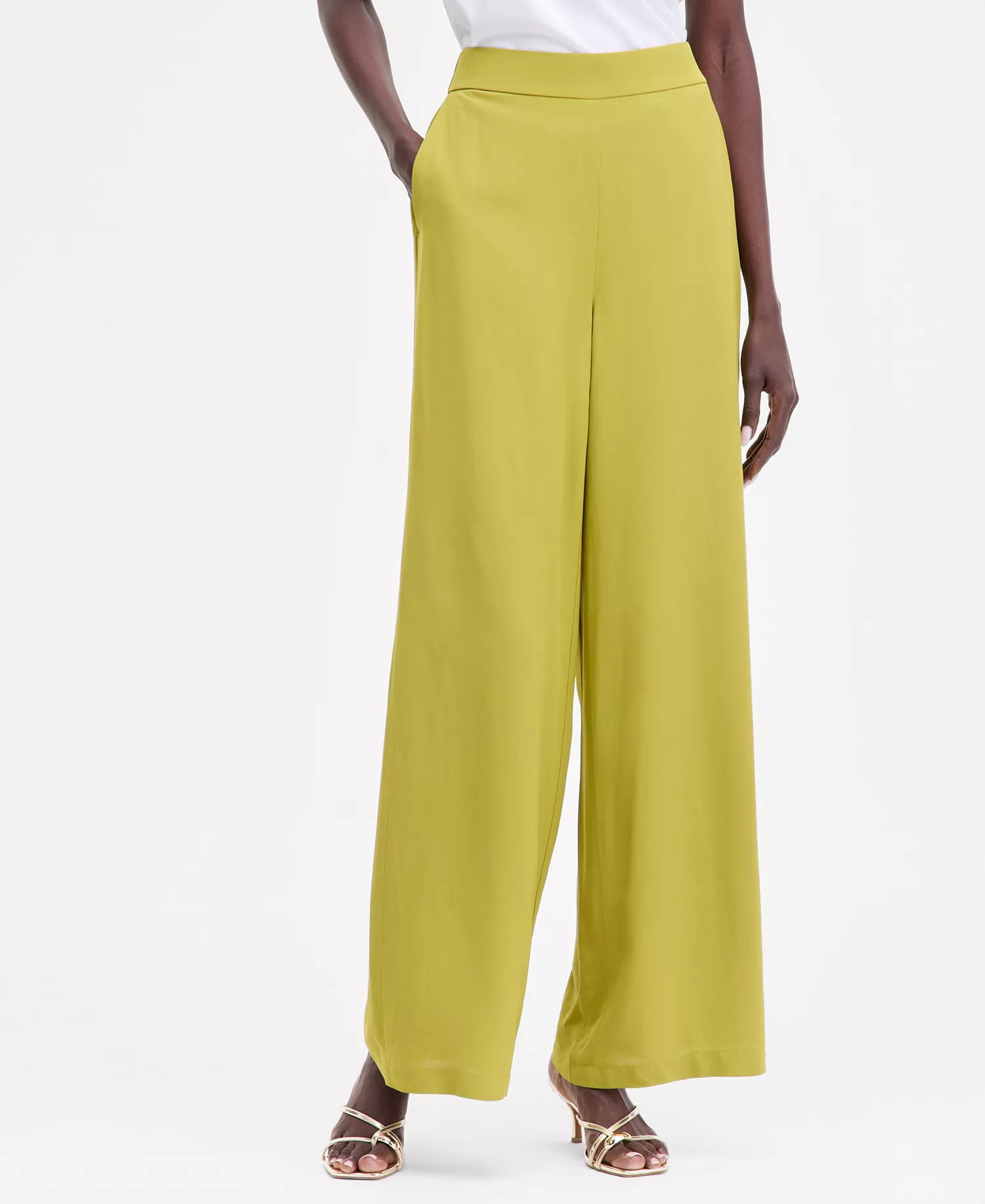 Women's Wide-Leg Pull-On Pants, Macy's Exclusive - Citrine Green - L