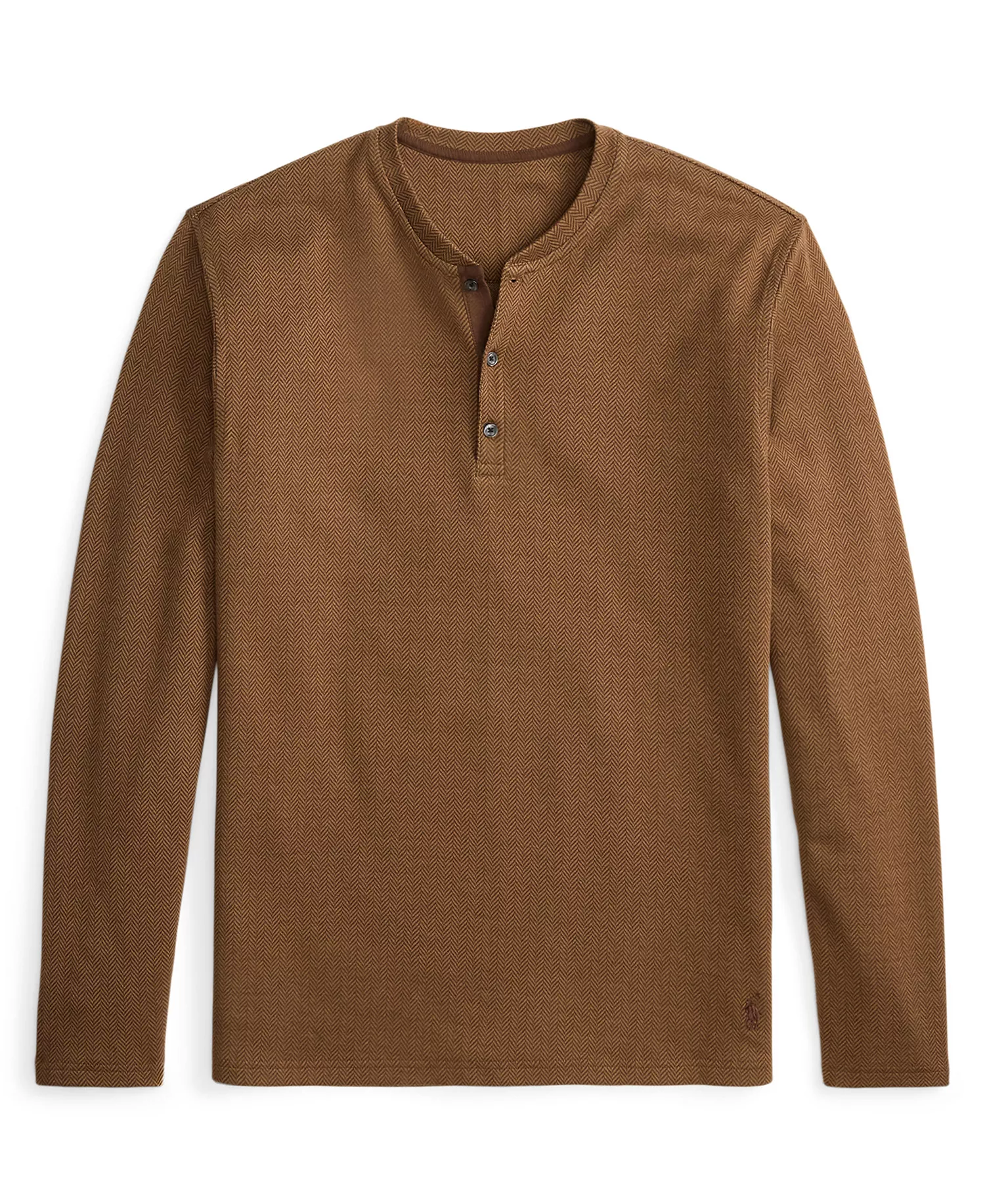 Men's Long Sleeve Herringbone Henley Sleep Shirt - American Brown - L