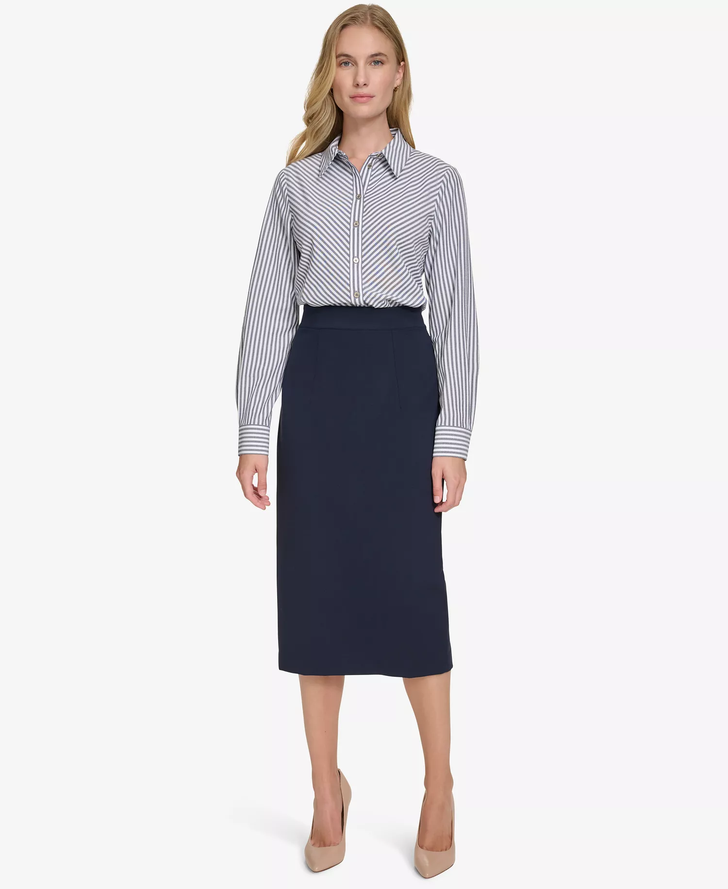 Women's Strip-Print Button-Front Shirt  - Mdnght/ivr - M