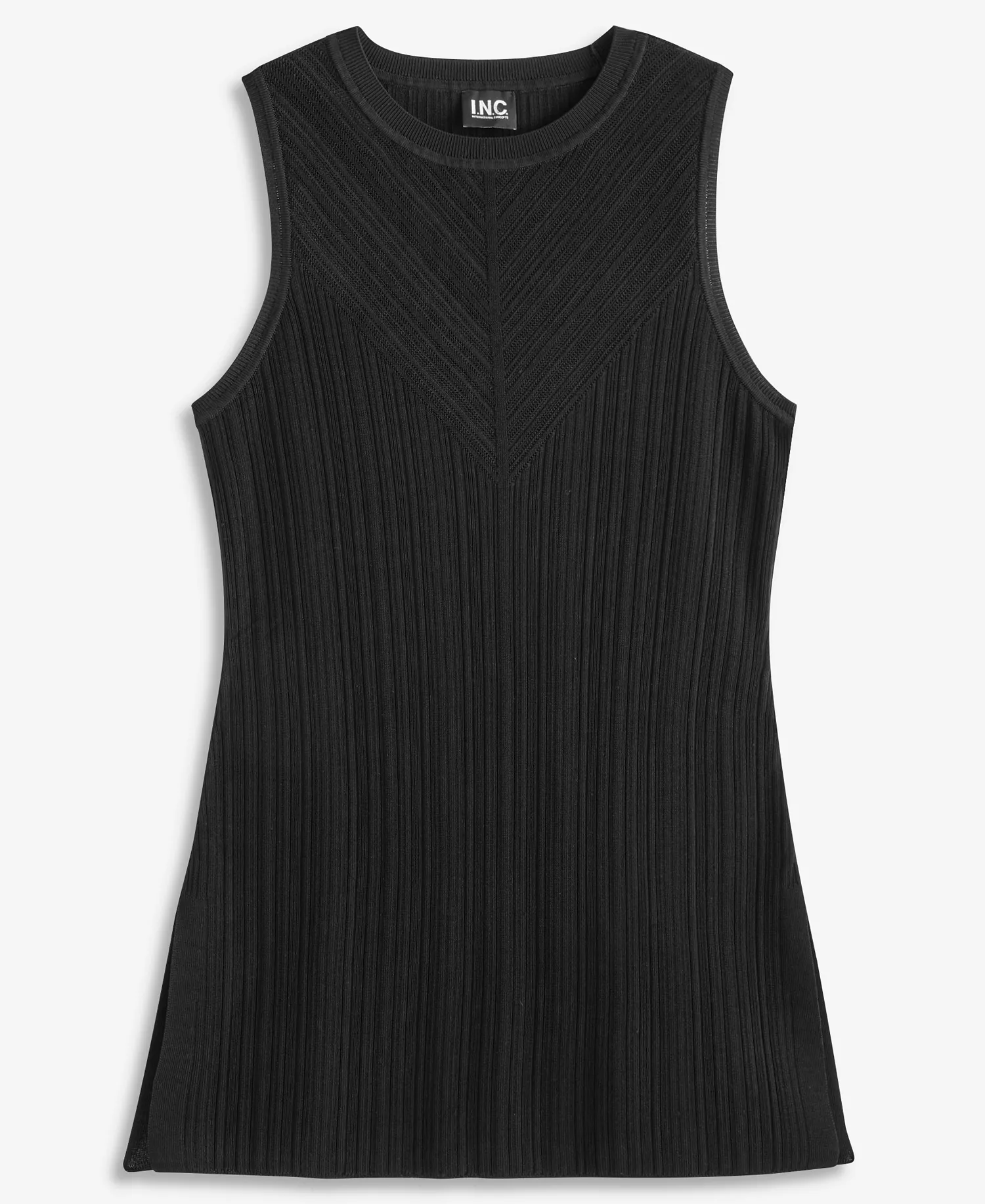 Women's Rib-Knit Sleeveless Sweater Tunic, Macy's Exclusive - Deep Black - L