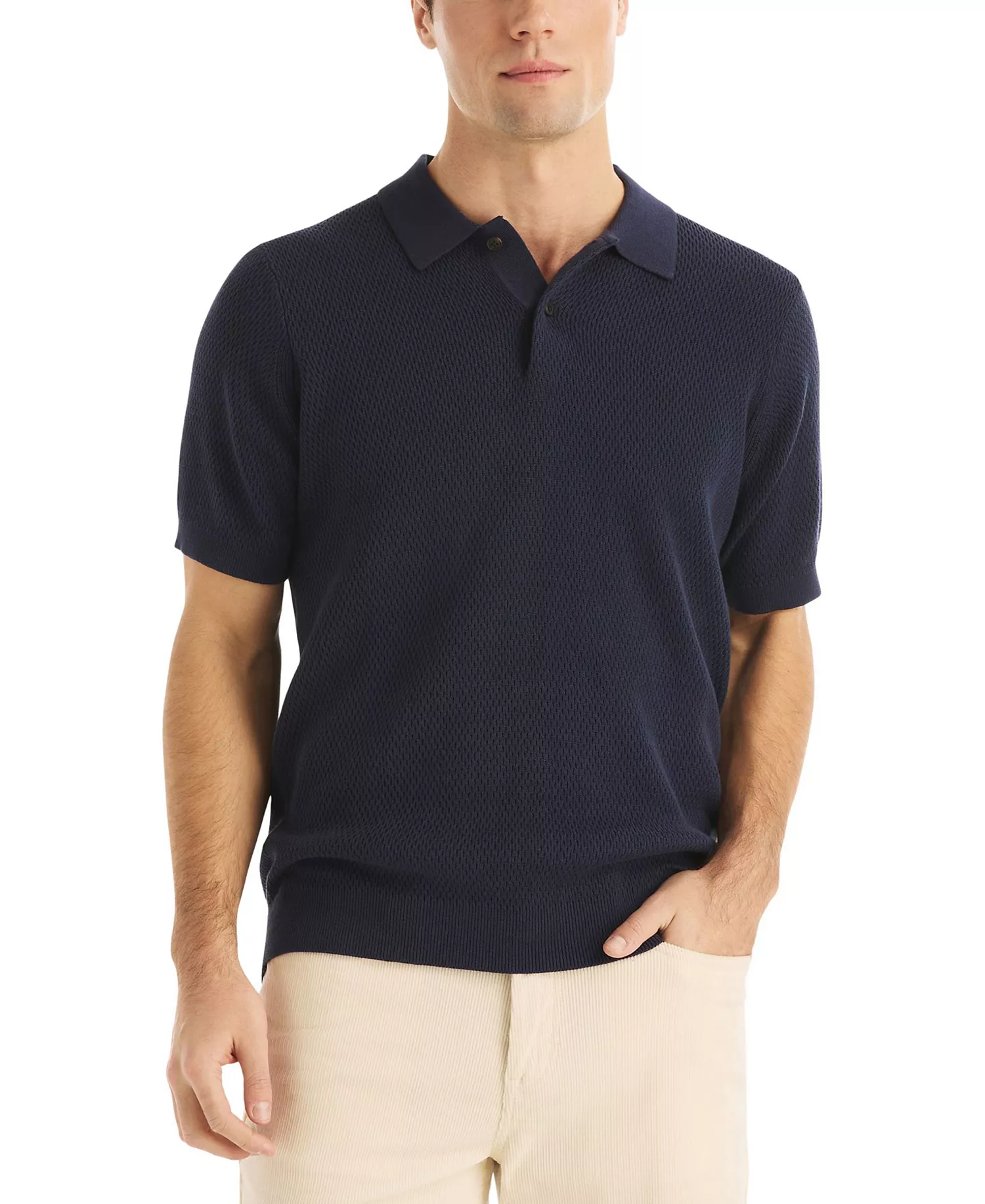 Men's Milano Collar Polo Sweater - Navy Seas - 2XL