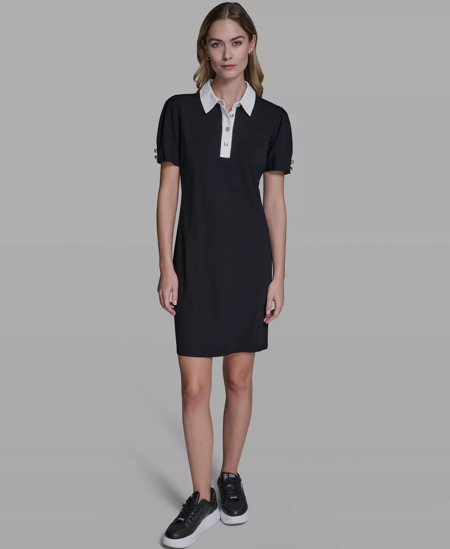 Women's Knit Collared Polo Dress - Black - L