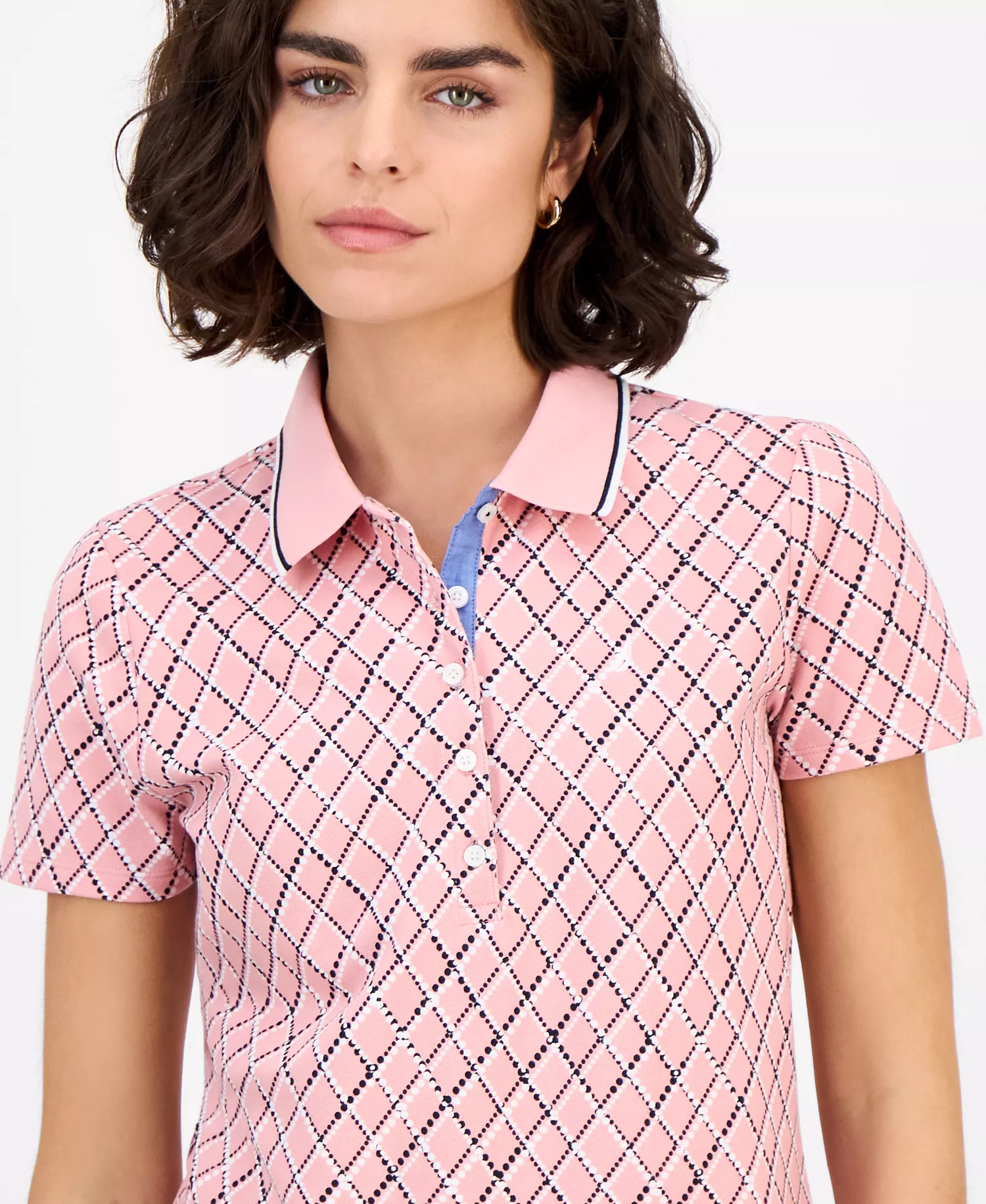 Nautica Women's Argyle Dot Polo Shirt - Bridal Rose Multi - L