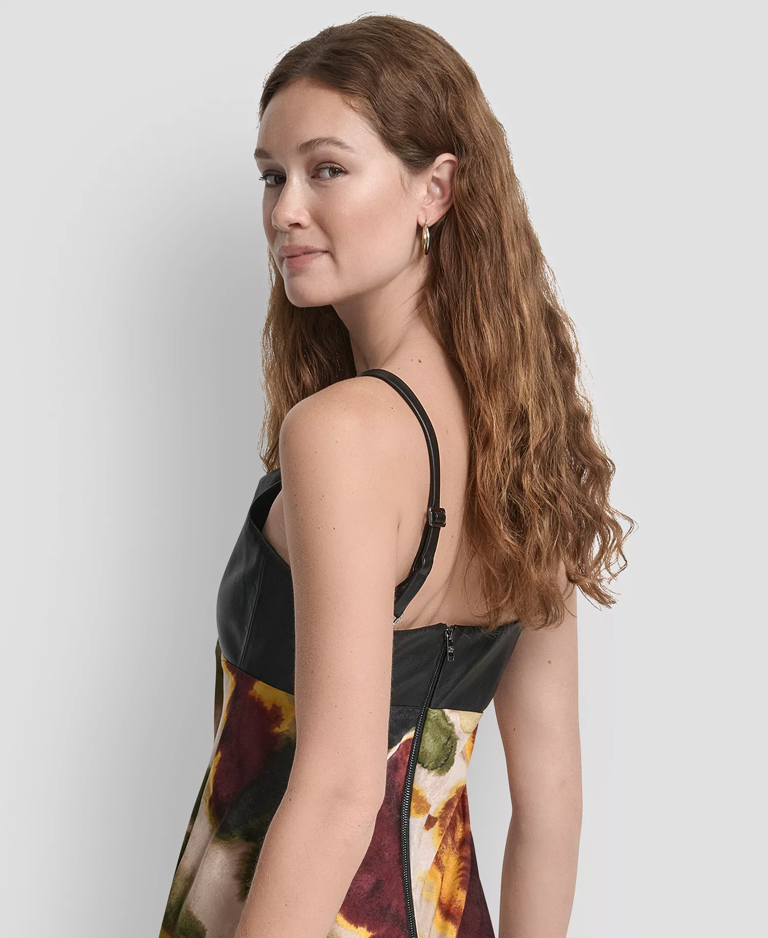 Women's Sleeveless Mix Media Printed Dress - Ink Diffusion - 10
