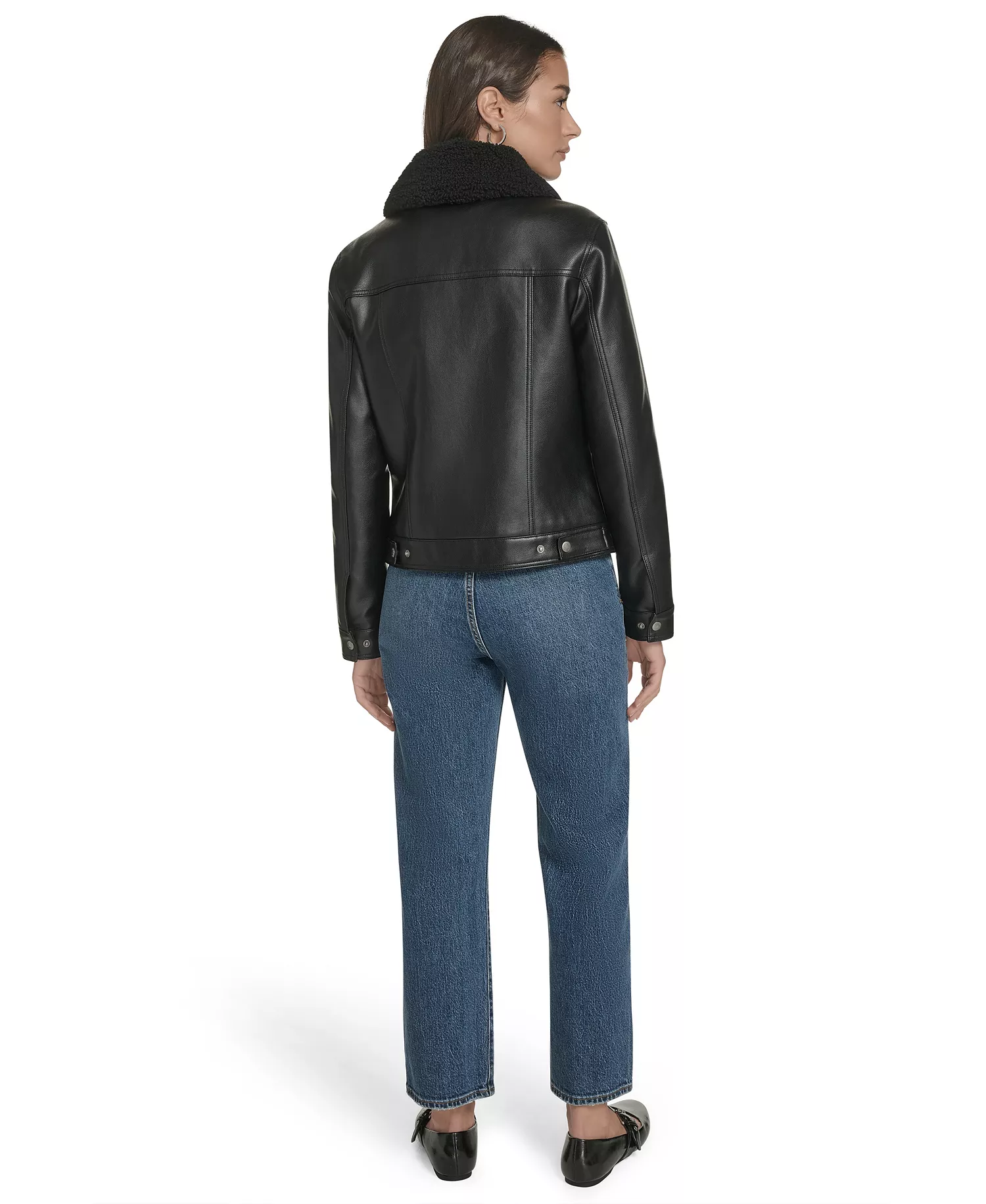 Women's Regular Faux Leather Trucker Jacket - Black - L