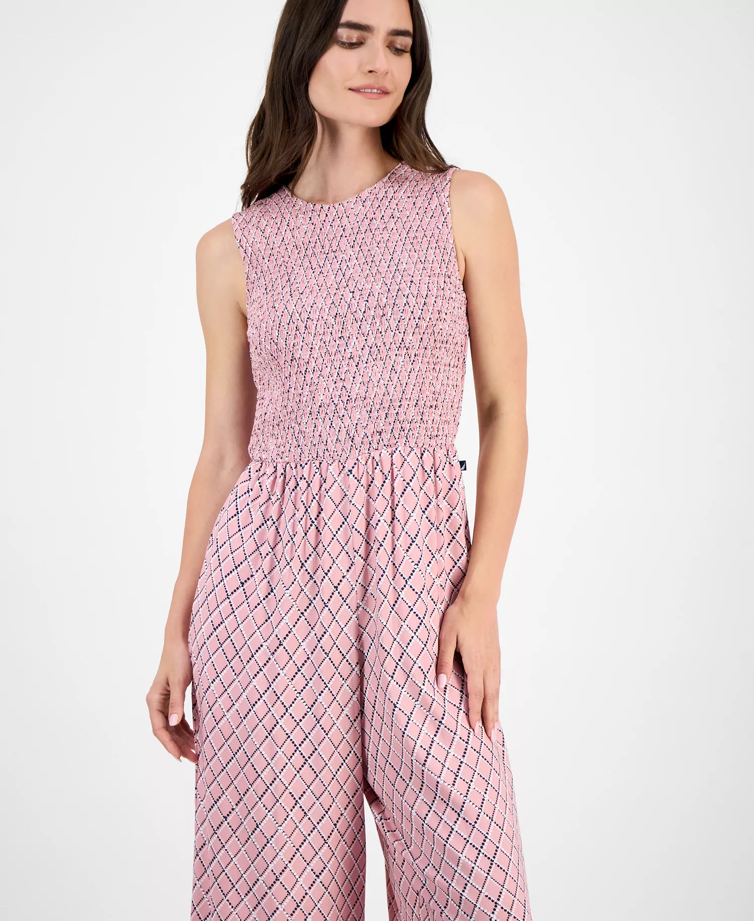 Nautica Women's Argyle Dot Ankle Jumpsuit - Bridal Rose Multi - L