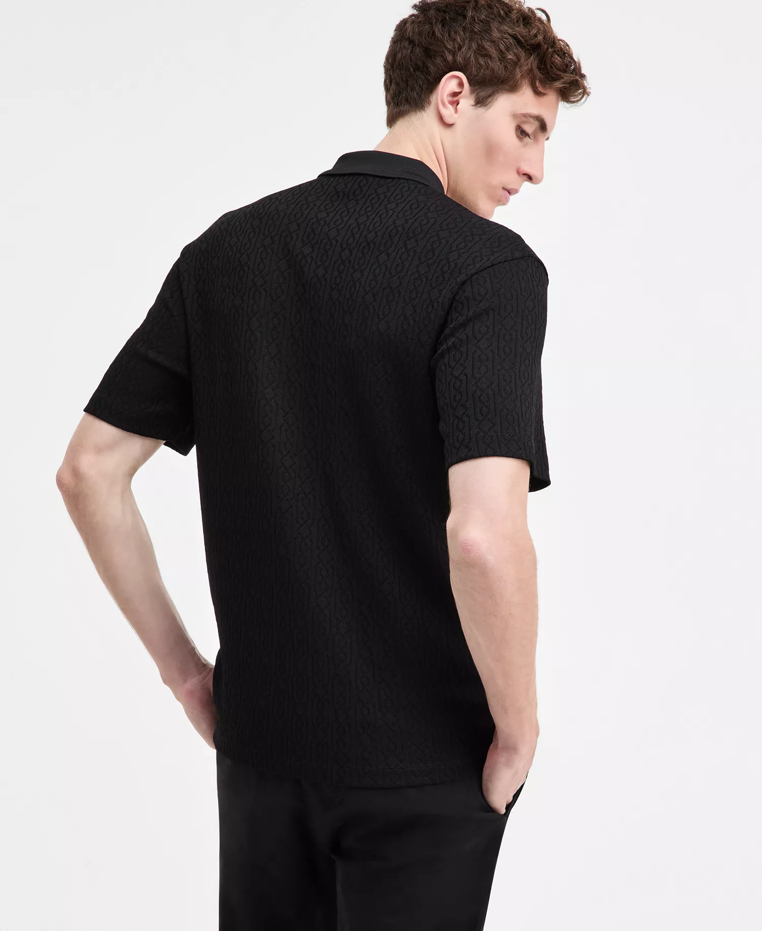 Men's Dallovo Relaxed-Fit Short-Sleeve Textured Polo Shirt - Black - 2XL