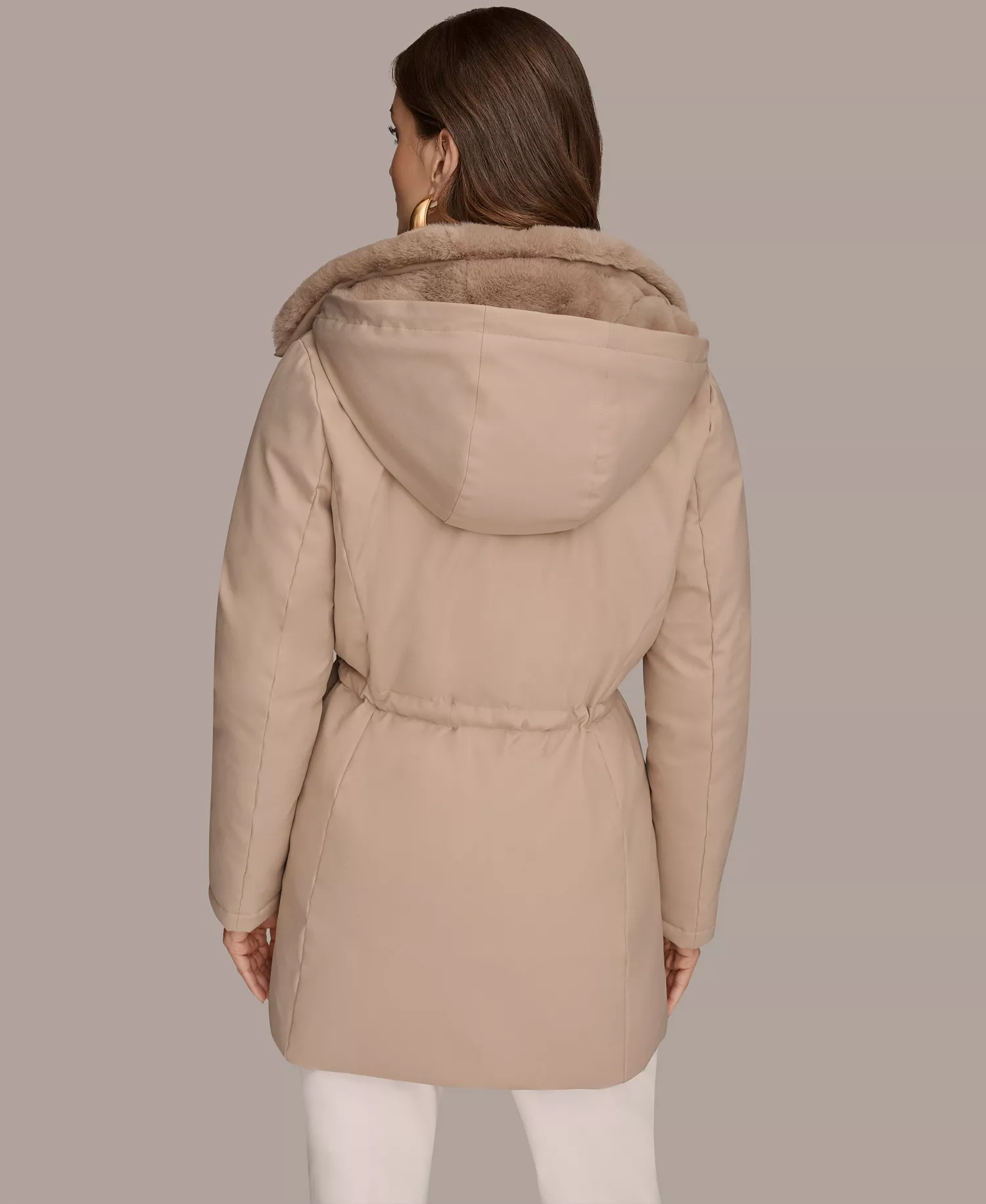 Women's Faux-Fur-Collar Short Puffer Coat - Barley - L