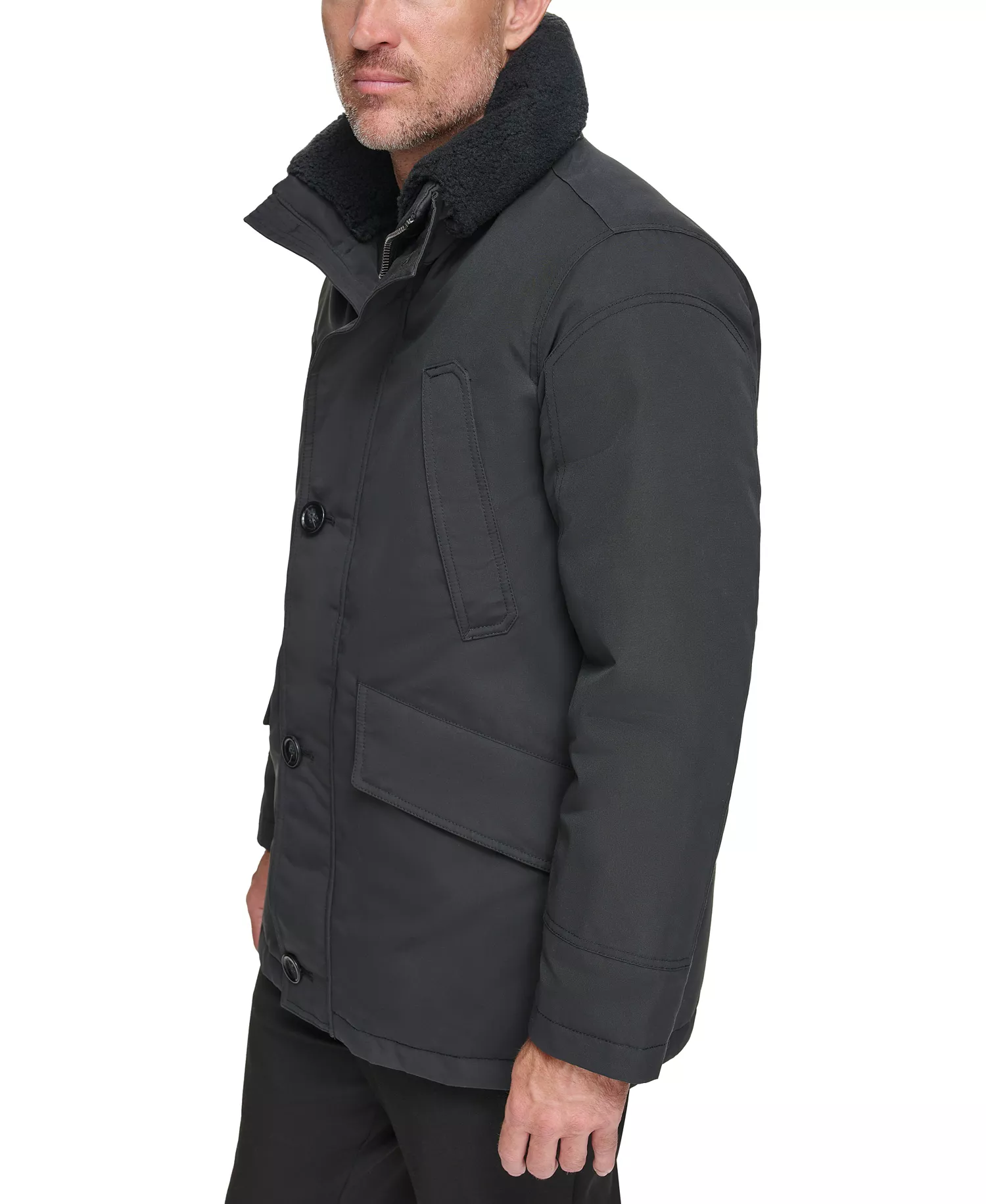 Men's Wittstock Insulated Full-Zip Waxed Parka with Removable Fleece Trim - Black - XL