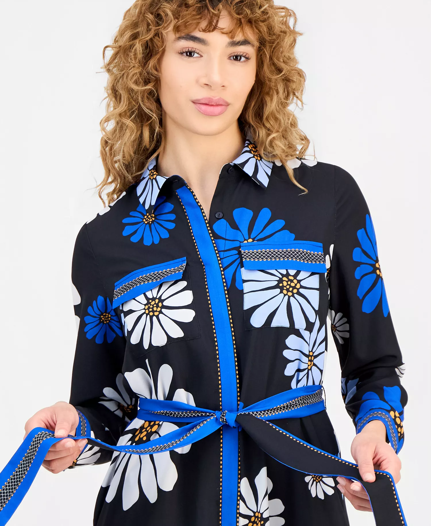 Women's Mixed-Print Tie-Waist Maxi Dress - Colbat Daisy Print - L