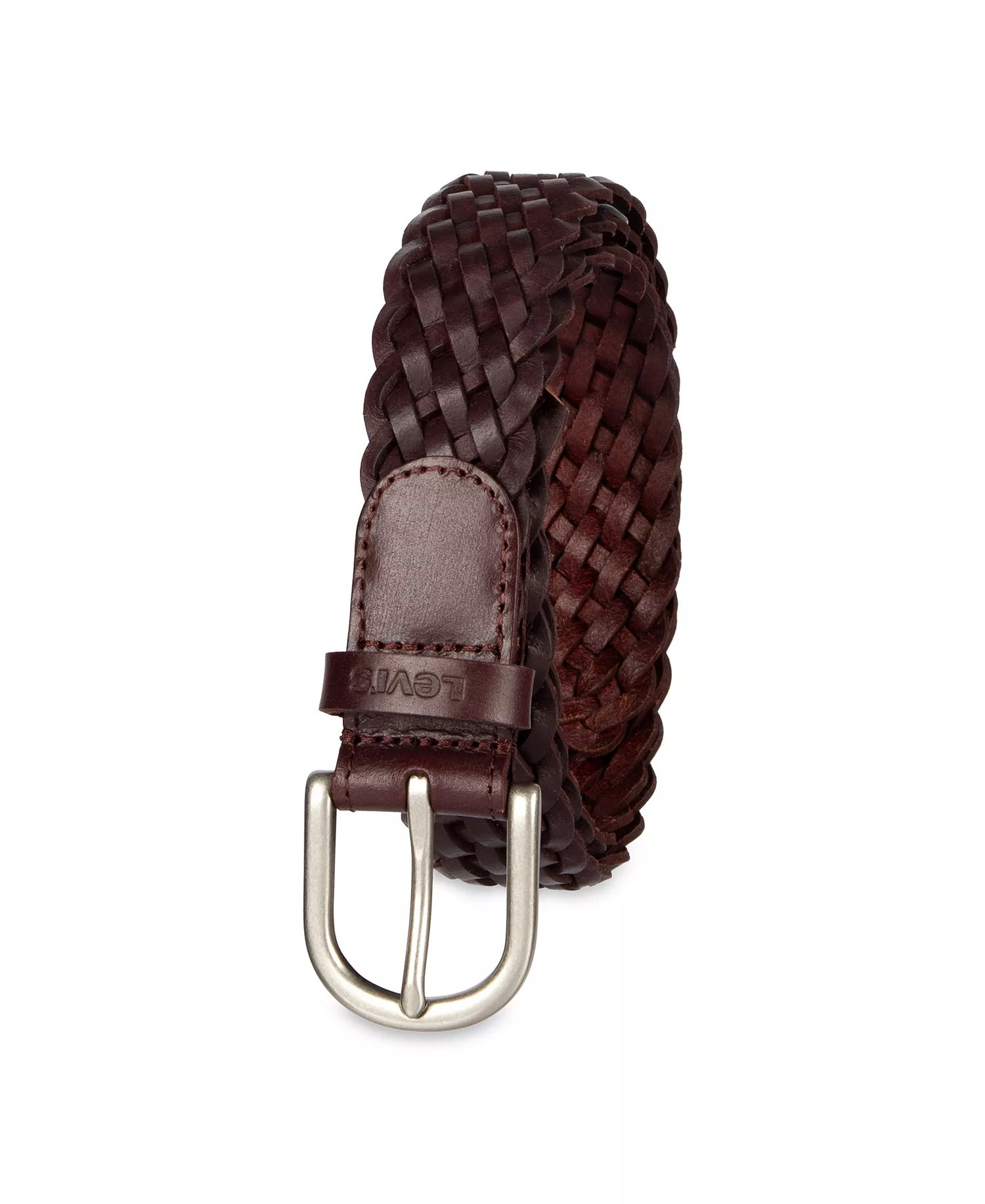 Women's Fully Adjustable Leather Braided Belt - Burgundy - Extra Large