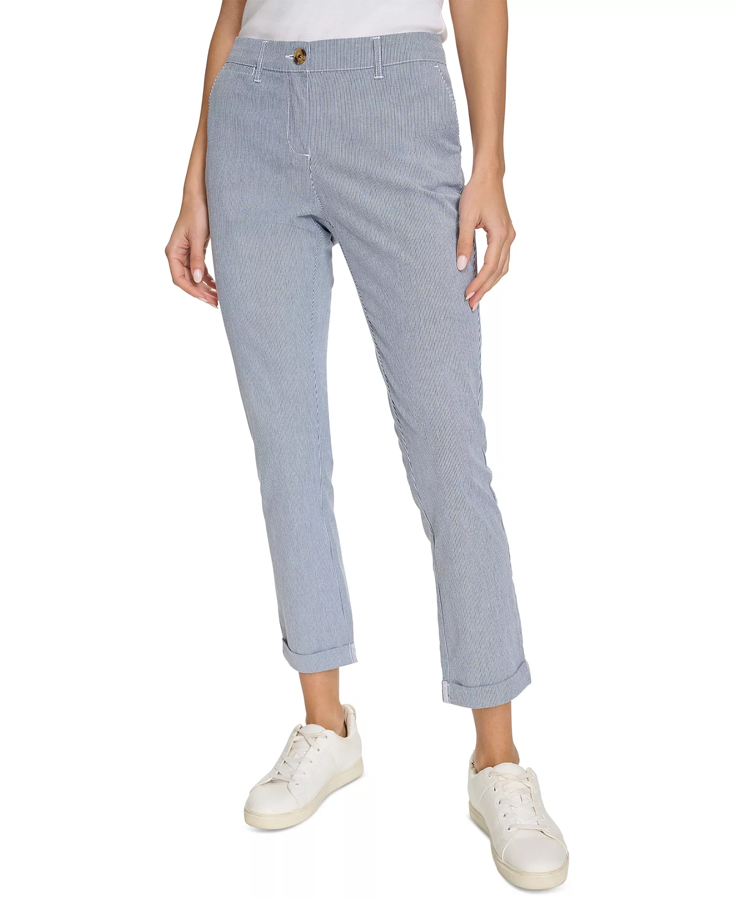 Jeans Women's Montauk Chino Mid-Rise Straight-Leg Pants  - Blue/white - 10