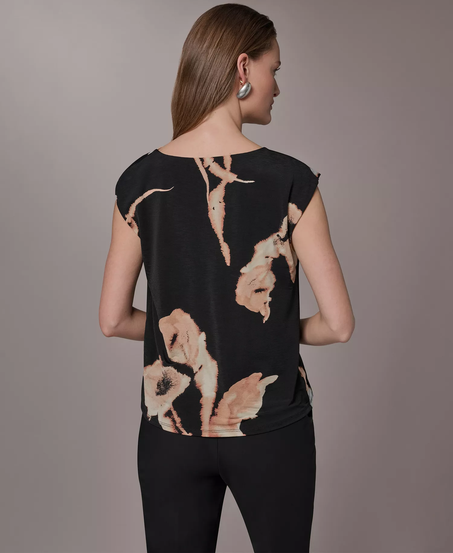 Women's Printed Asymmetric Neck Top - Black Multi - L