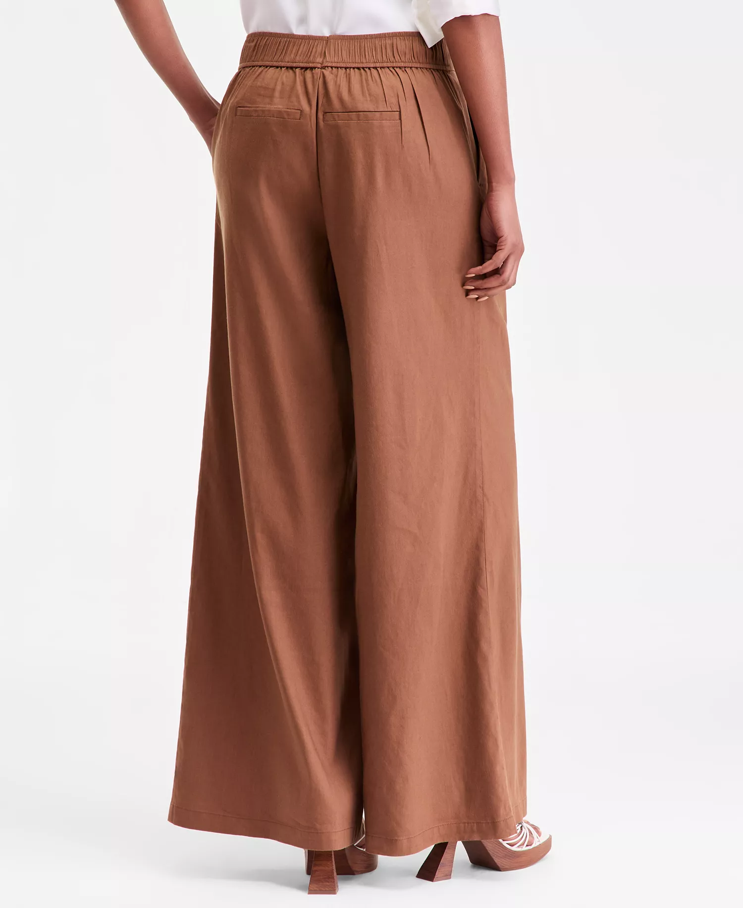 Women's High-Rise Pleated Pull-On Wide-Leg Pants, Macy's Exclusive - Bison - 1X