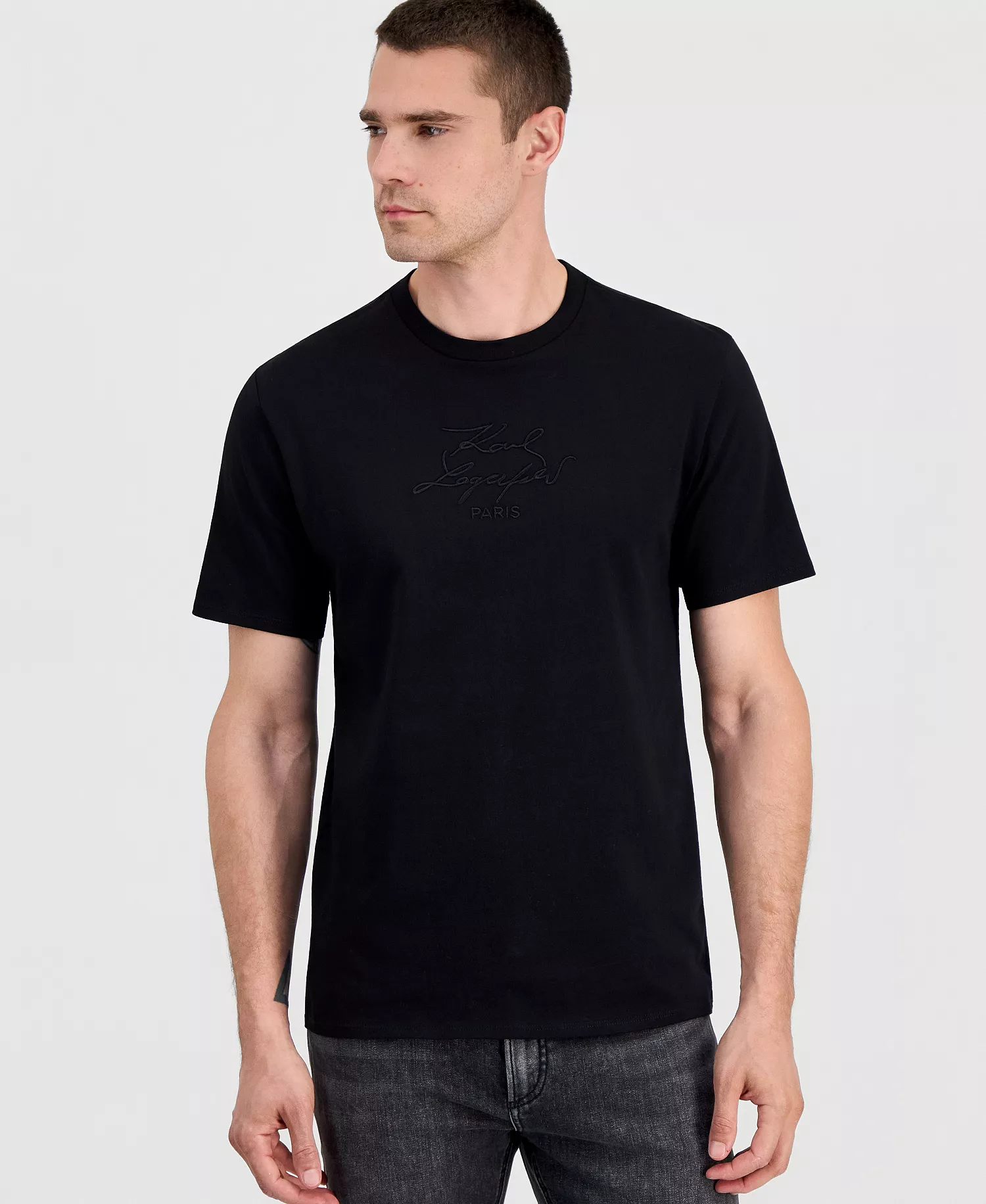 Men's Embroidered Logo Cotton Crewneck T-Shirt - Black - 2XL