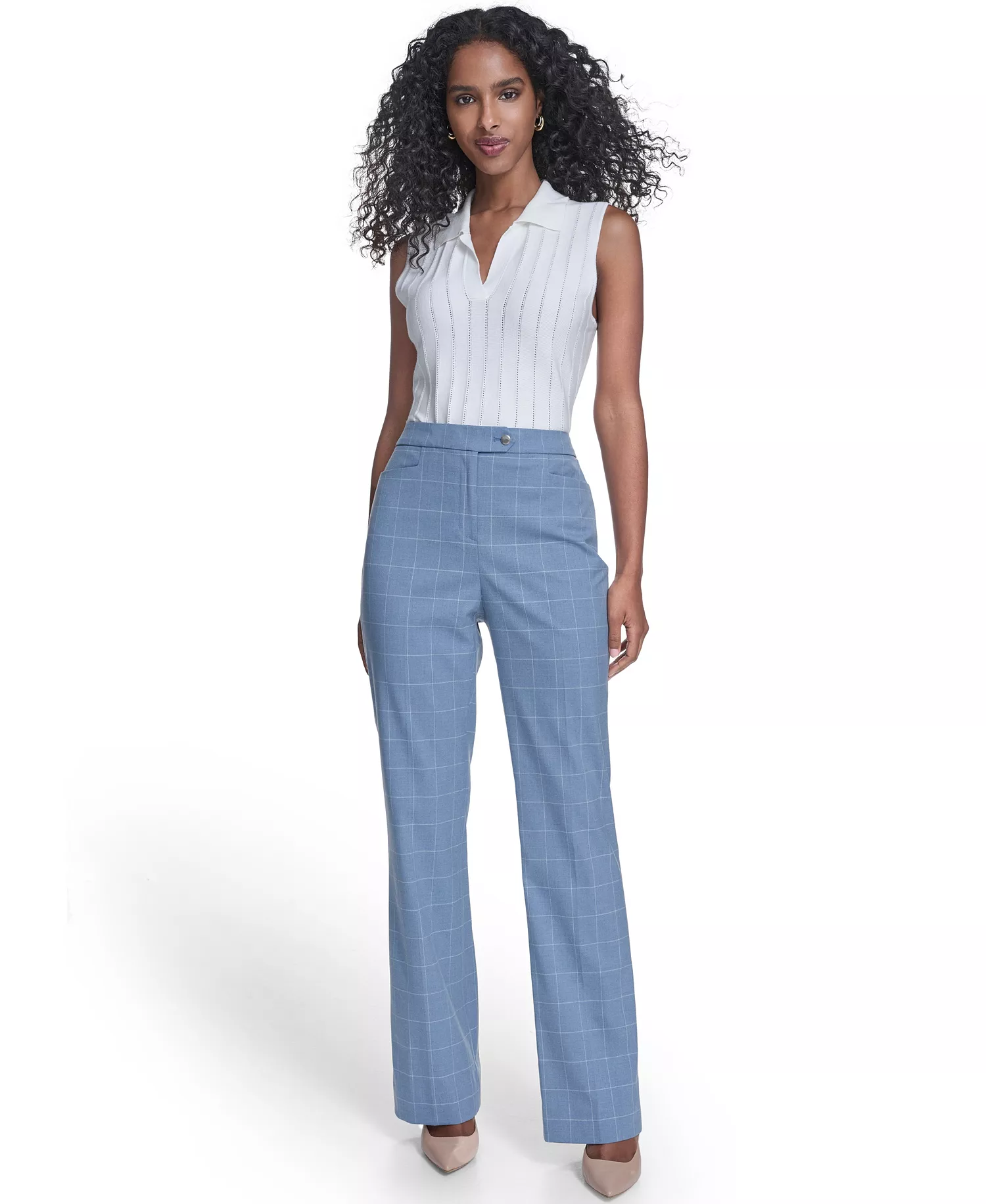 Women's Windowpane Modern Fit Pants - Light Flint/cream - 10