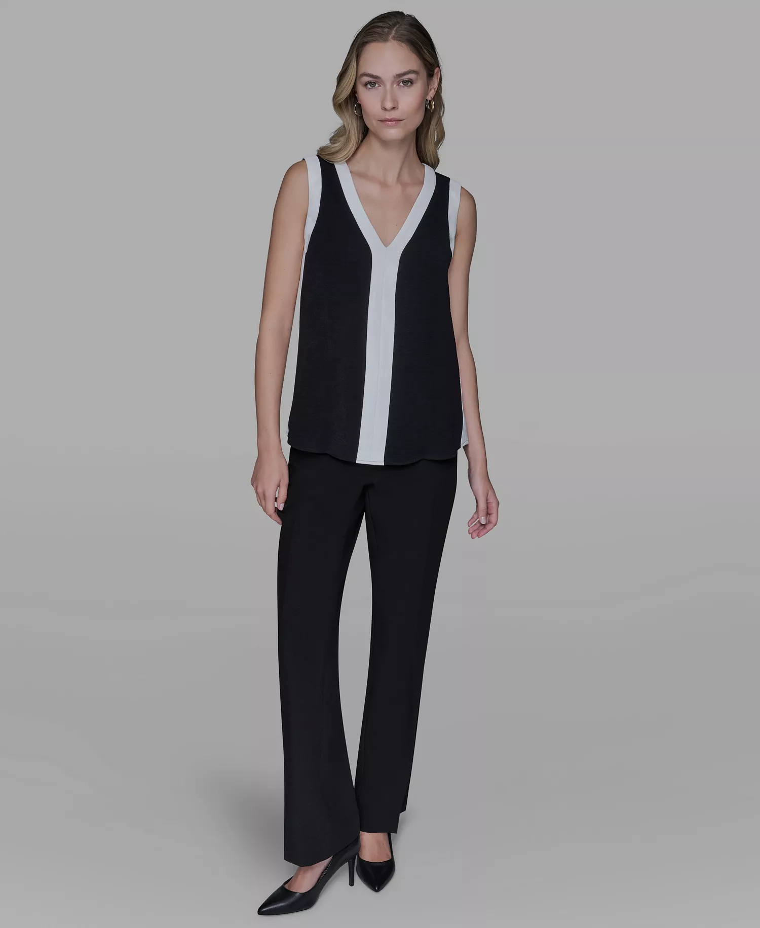 Women's Contrast Sleeveless V-Neck Top - Black/Soft White - L