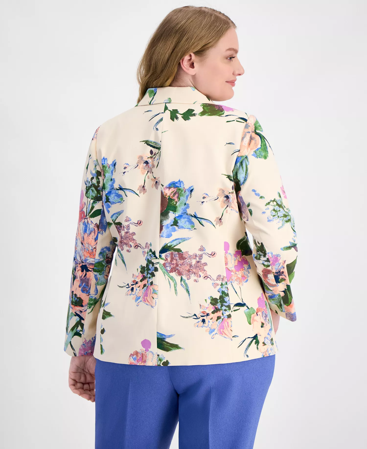Plus Size Floral Print Single-Button Blazer  - Sand Peach - 14W