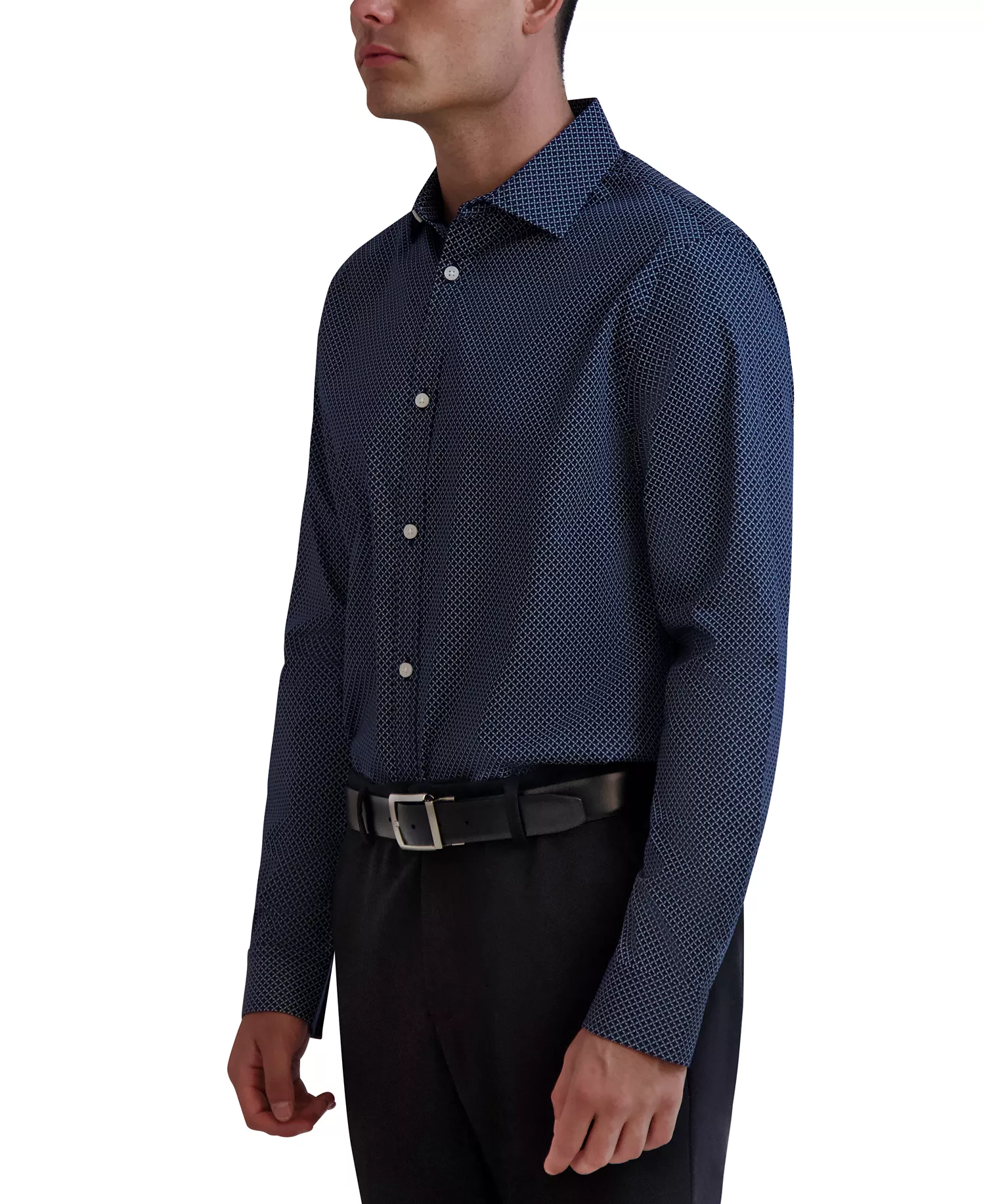 Men's Slim-Fit Geo-Print Dress Shirt - Blue - 14-14 1/2 32-33