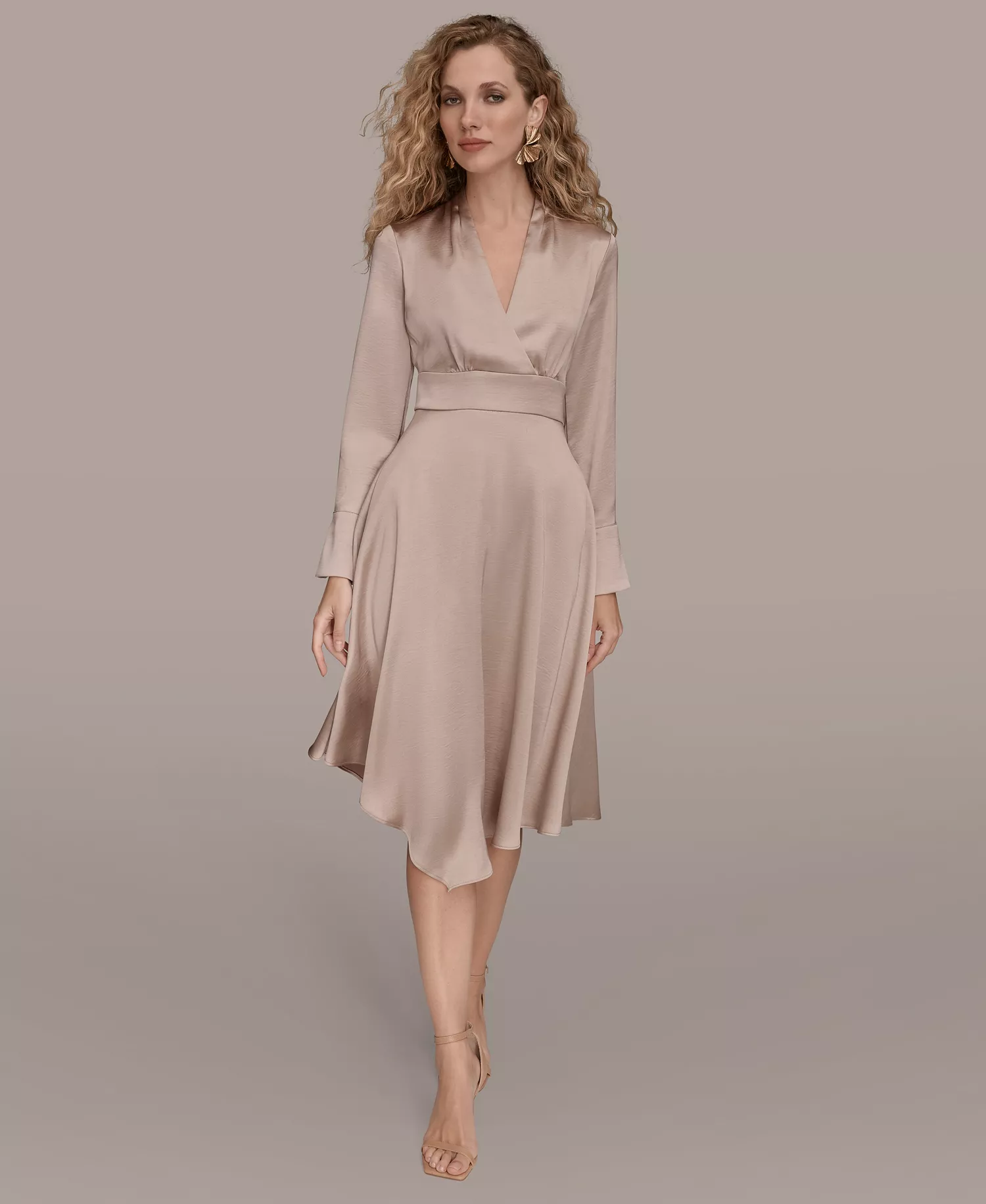 Women's Satin Midi Dress - Shadow pink - 14