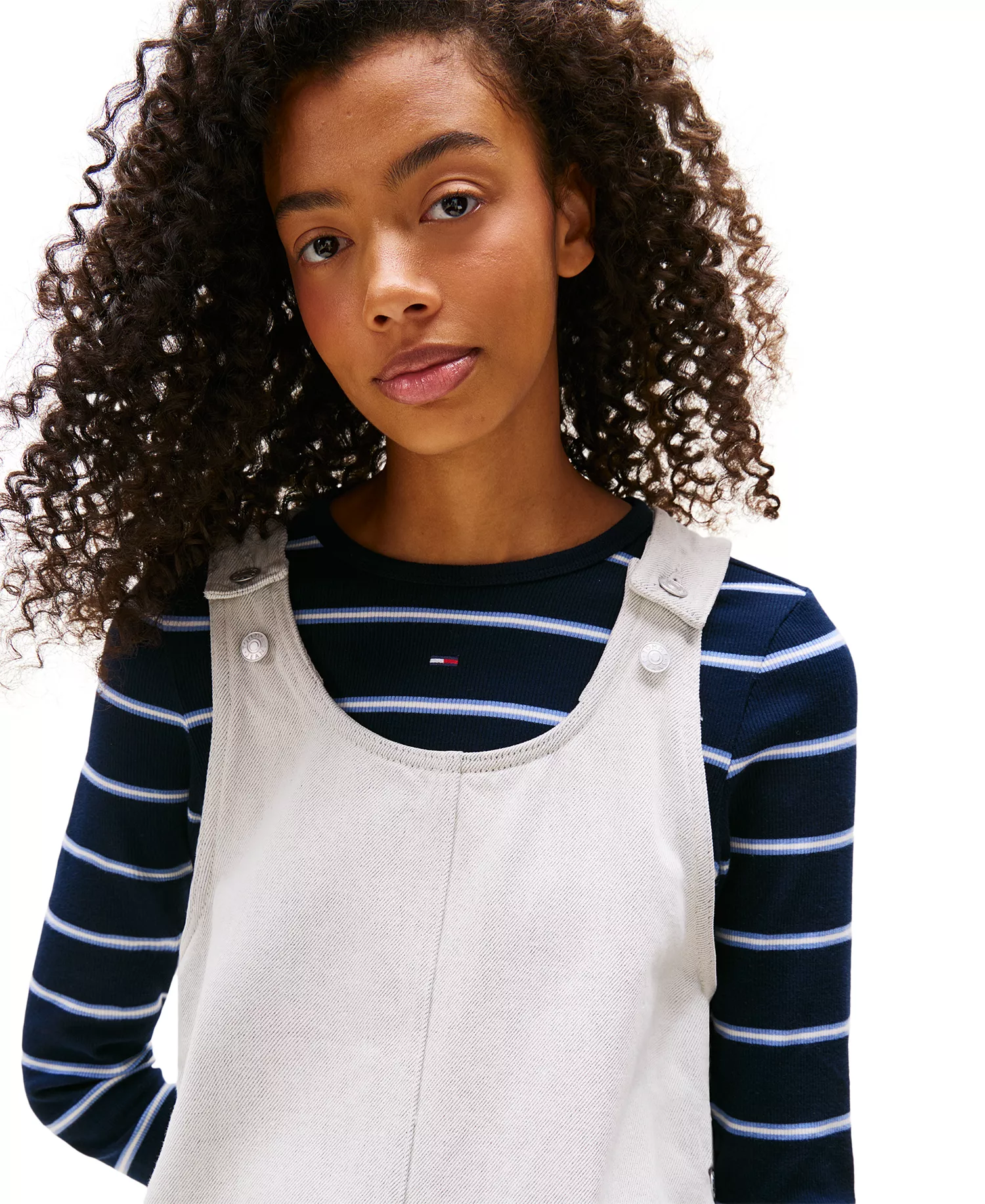 Women's Scoop-Neck Sleeveless Pinafore Dress  - Denim White 01 - L