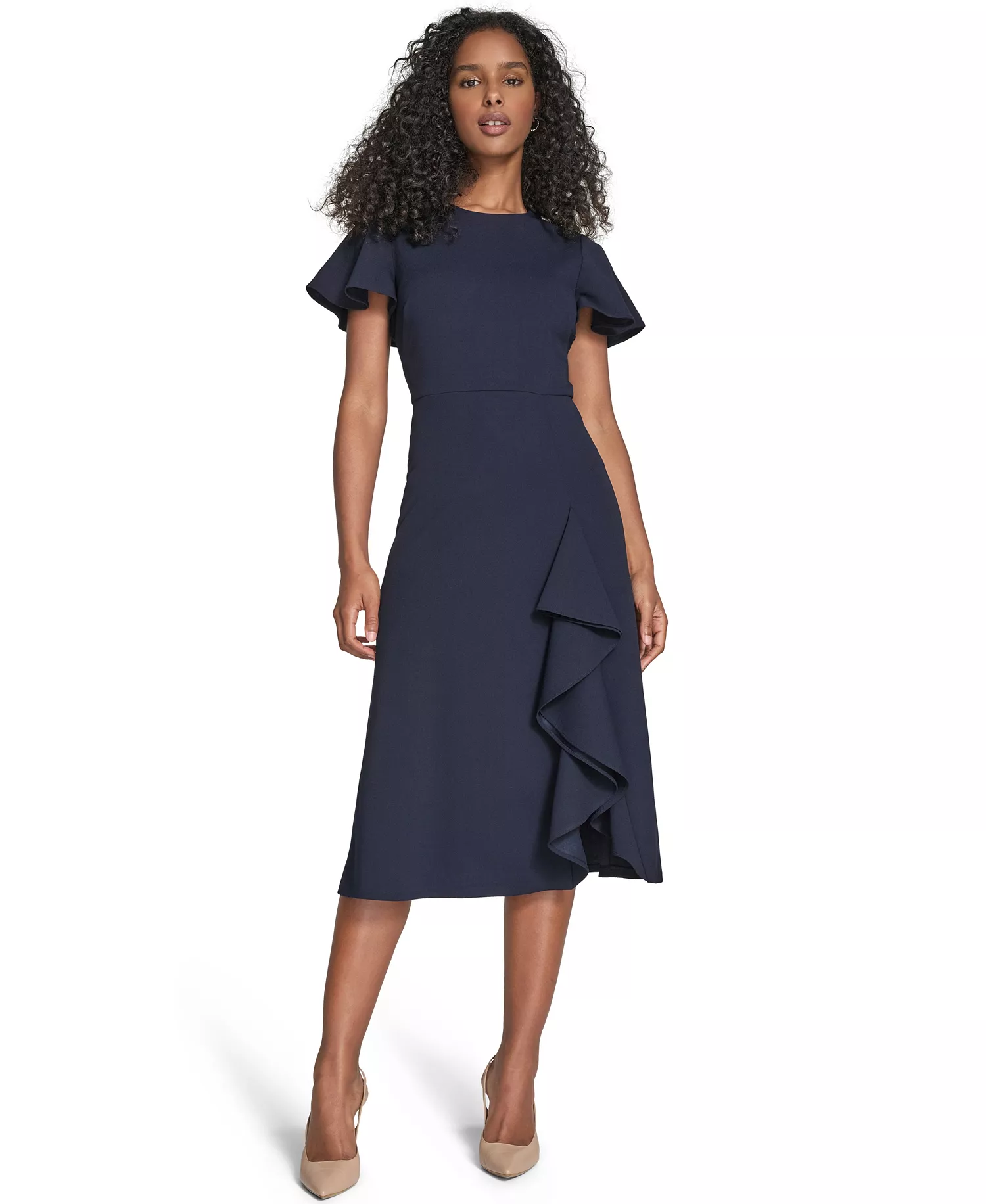 Women's Flutter Sleeve Midi Dress - Indigo - 10