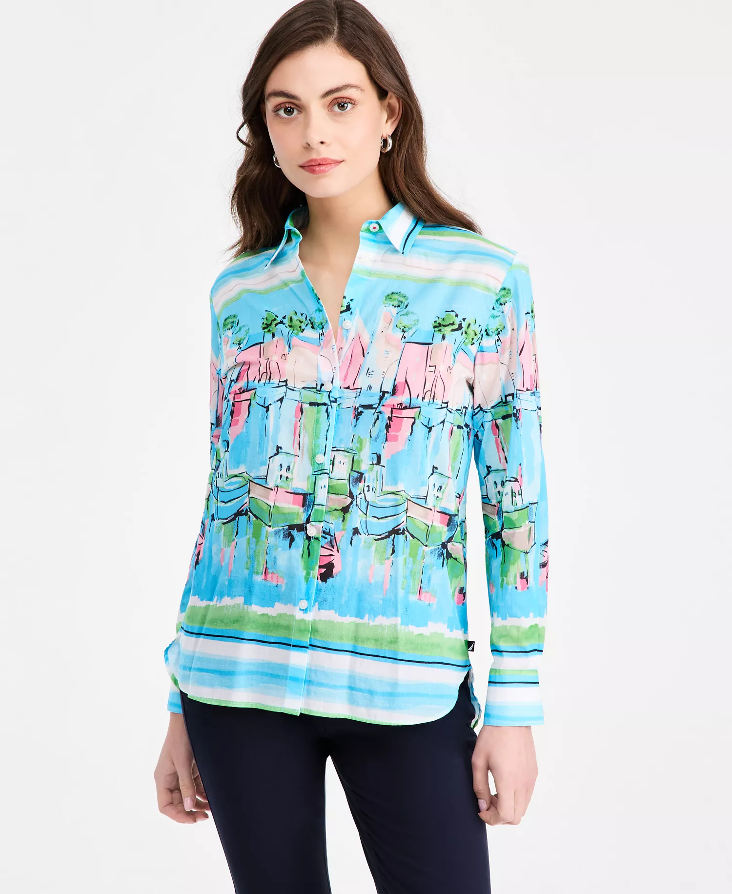 Women's Cotton Scenic Blouse - Pink Multi - L