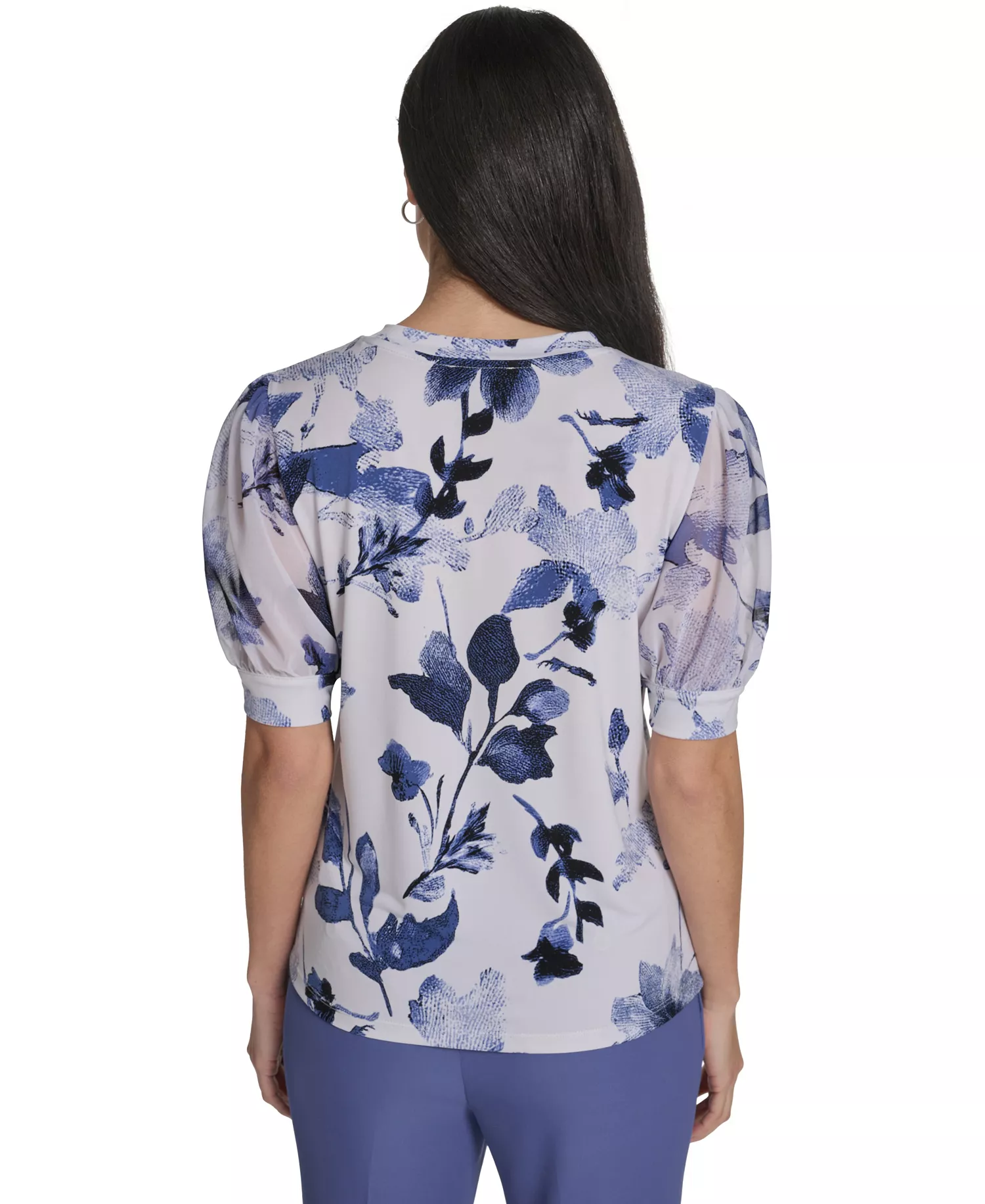 Women's Mixed Media Floral Short-Sleeve Top - Future Dusk Multi - S