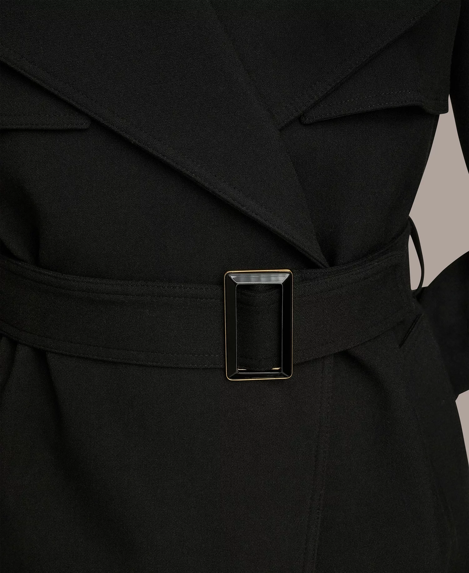 Women's Belted Notched-Collar Trench Coat - Black - L