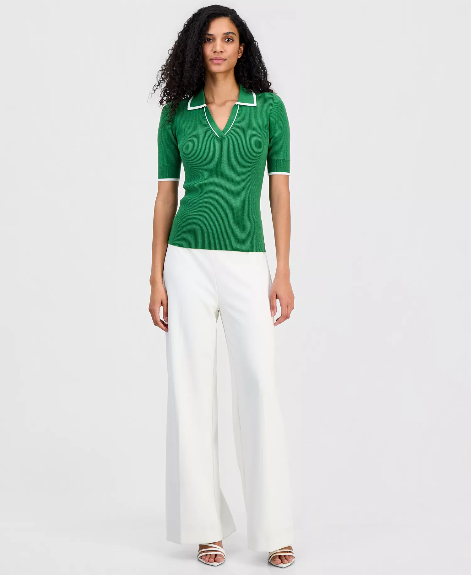 Women's Johnny-Collar Half-Sleeve Top - Spring Meadow - L