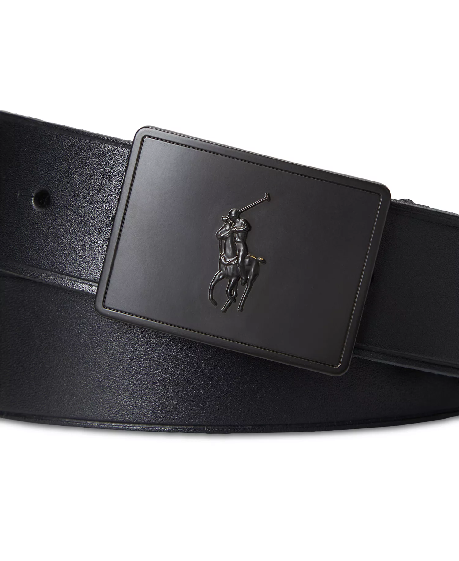 Men's Plaque-Buckle Leather Belt	 - Black/matte Black - 36
