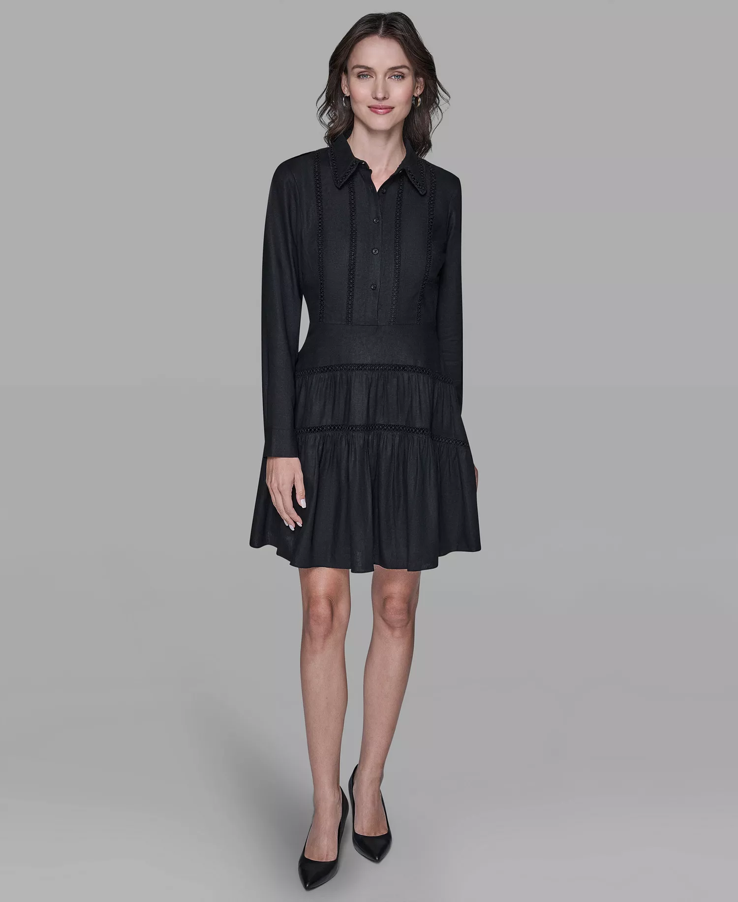 Women's Collared Shirt Dress - Black - 0