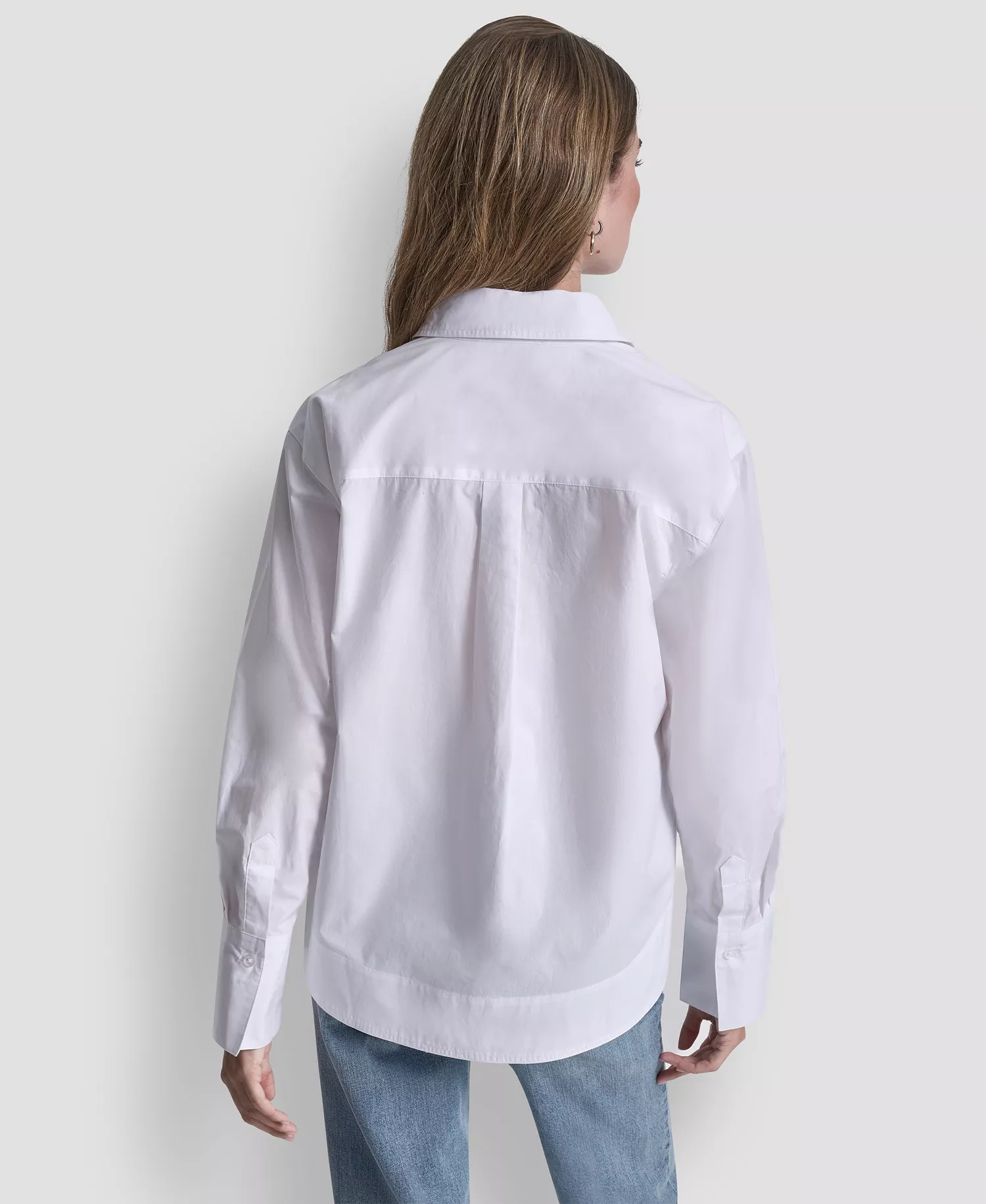 Women's Long-Sleeve Button Front Poplin Shirt - White - L