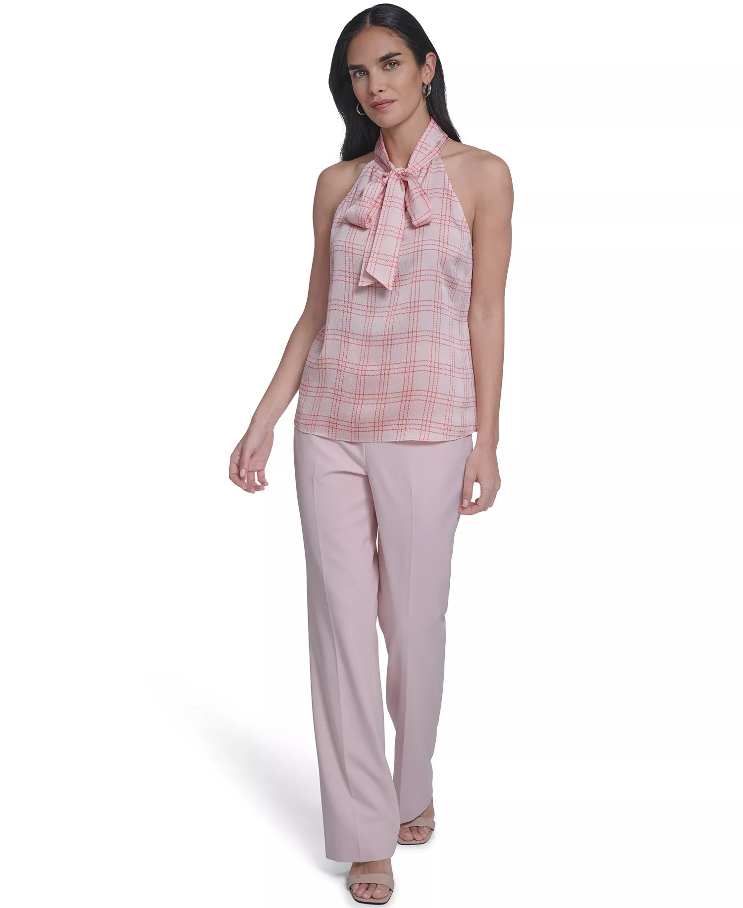 Women's Sleeveless Tie-Neck Top - Petal/porcelain Rose - L