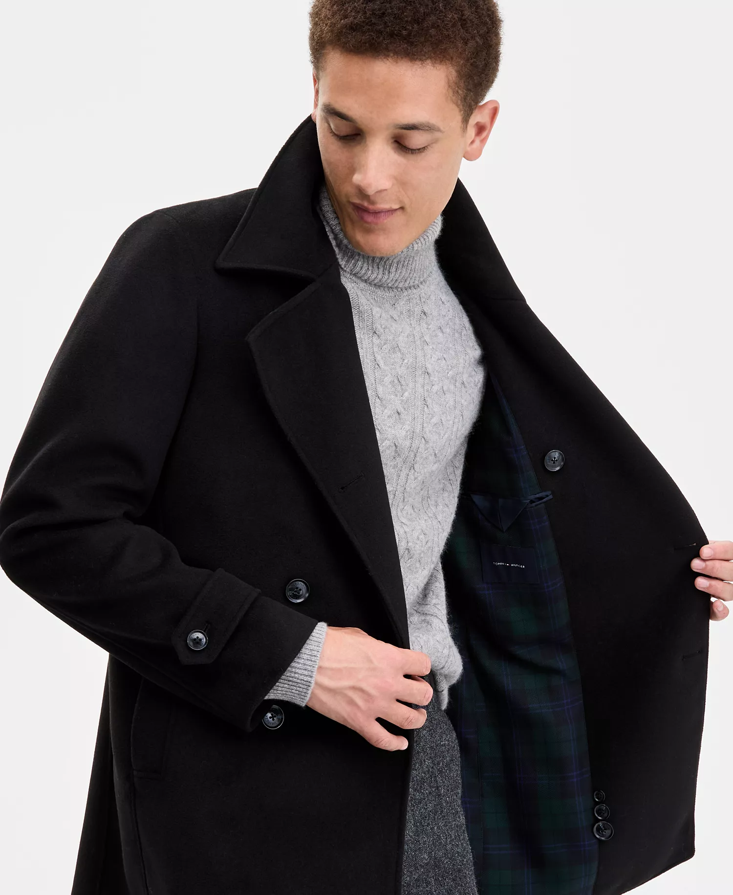 Men's Modern Fit Peacoat  - Black - 36R