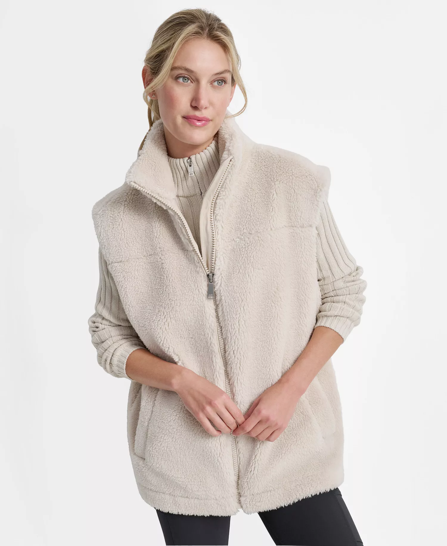 Women's Long Line Front Zipper Vest - Oat - M