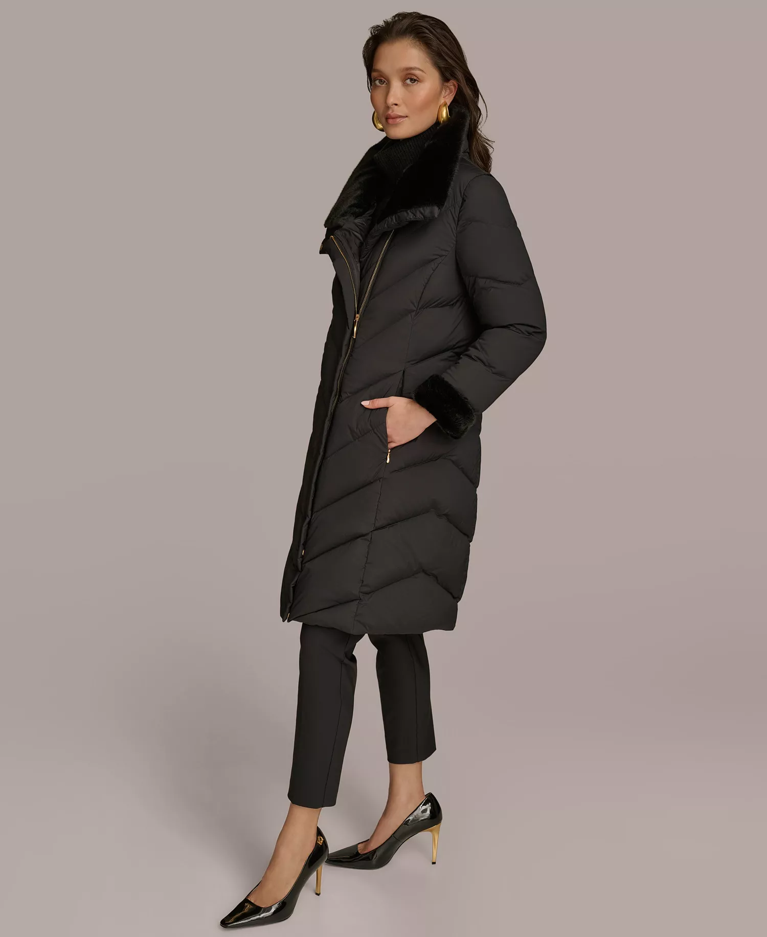 Women's Stretch Zip Closure Coat - Black - L