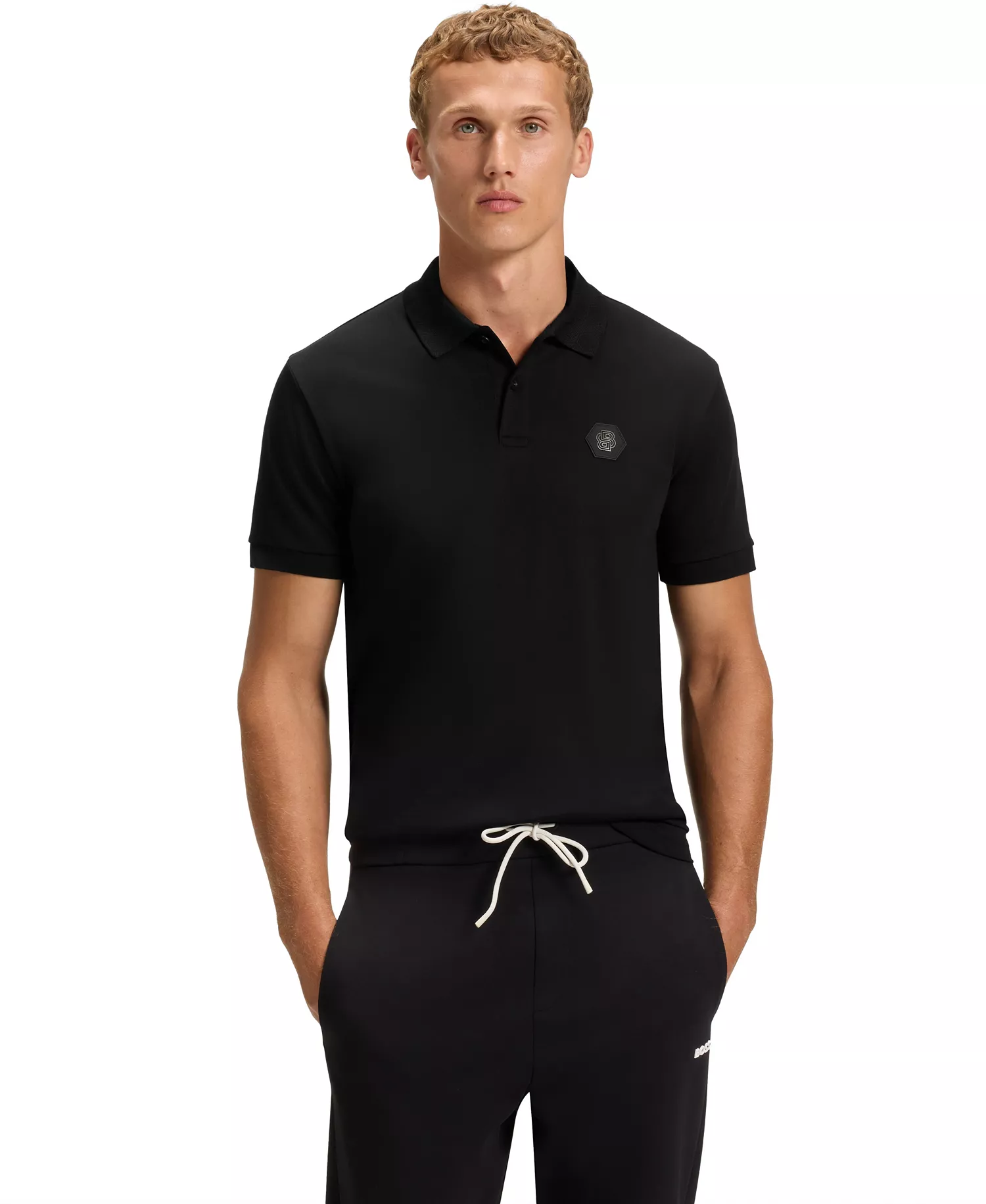 Men's Pima-Cotton Monogram Polo Shirt - Black - 2XL