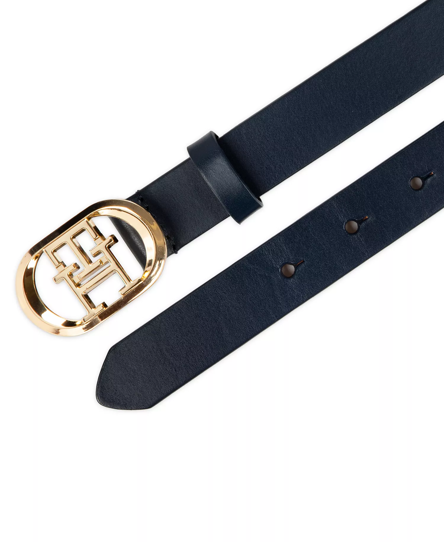 Women's Rounded Monogram Plaque Buckle Dress Belt - Navy - L