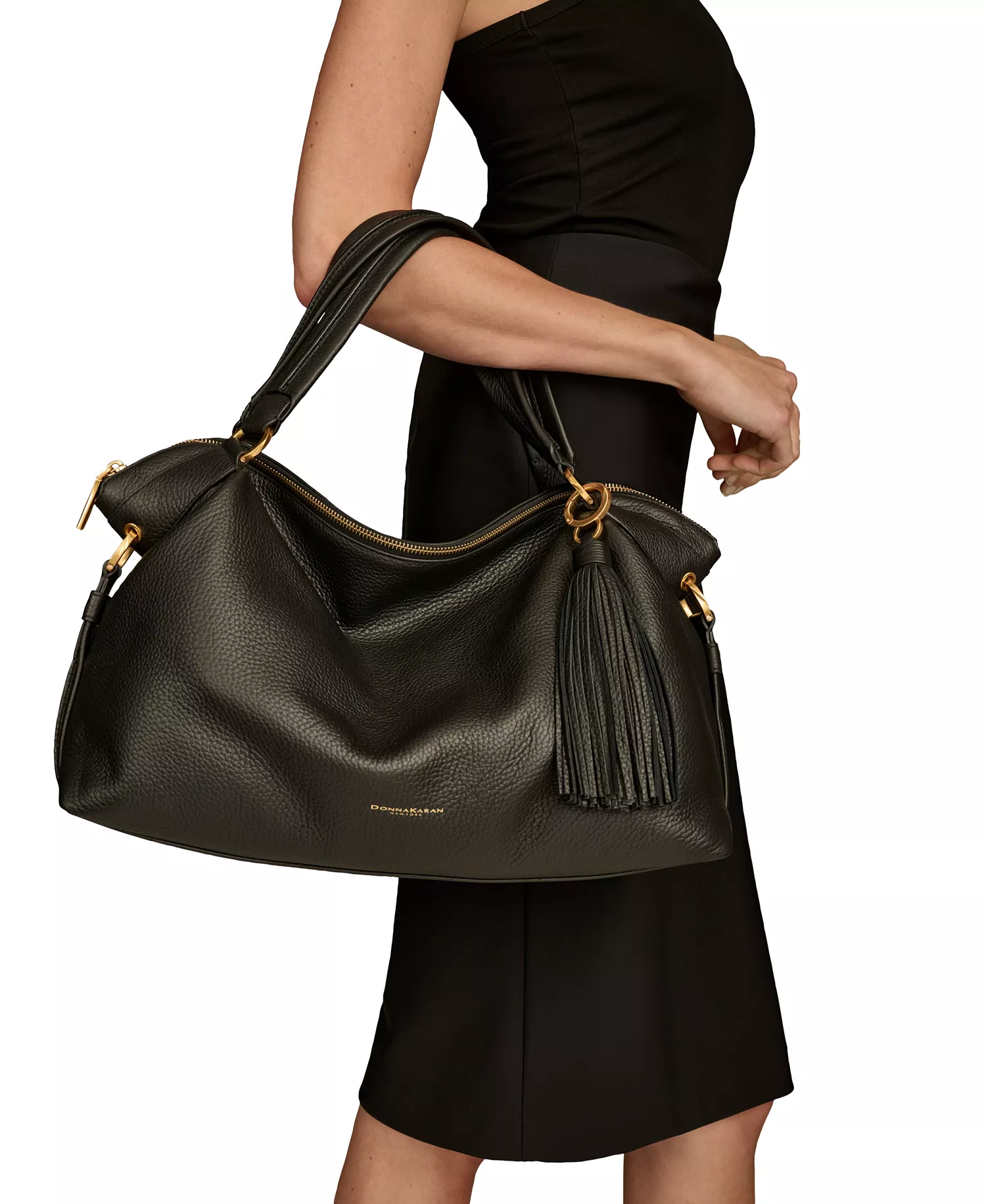 Glenwood Top Handle Leather Satchel with Tassel Detail - Blk/gold - NO SIZE