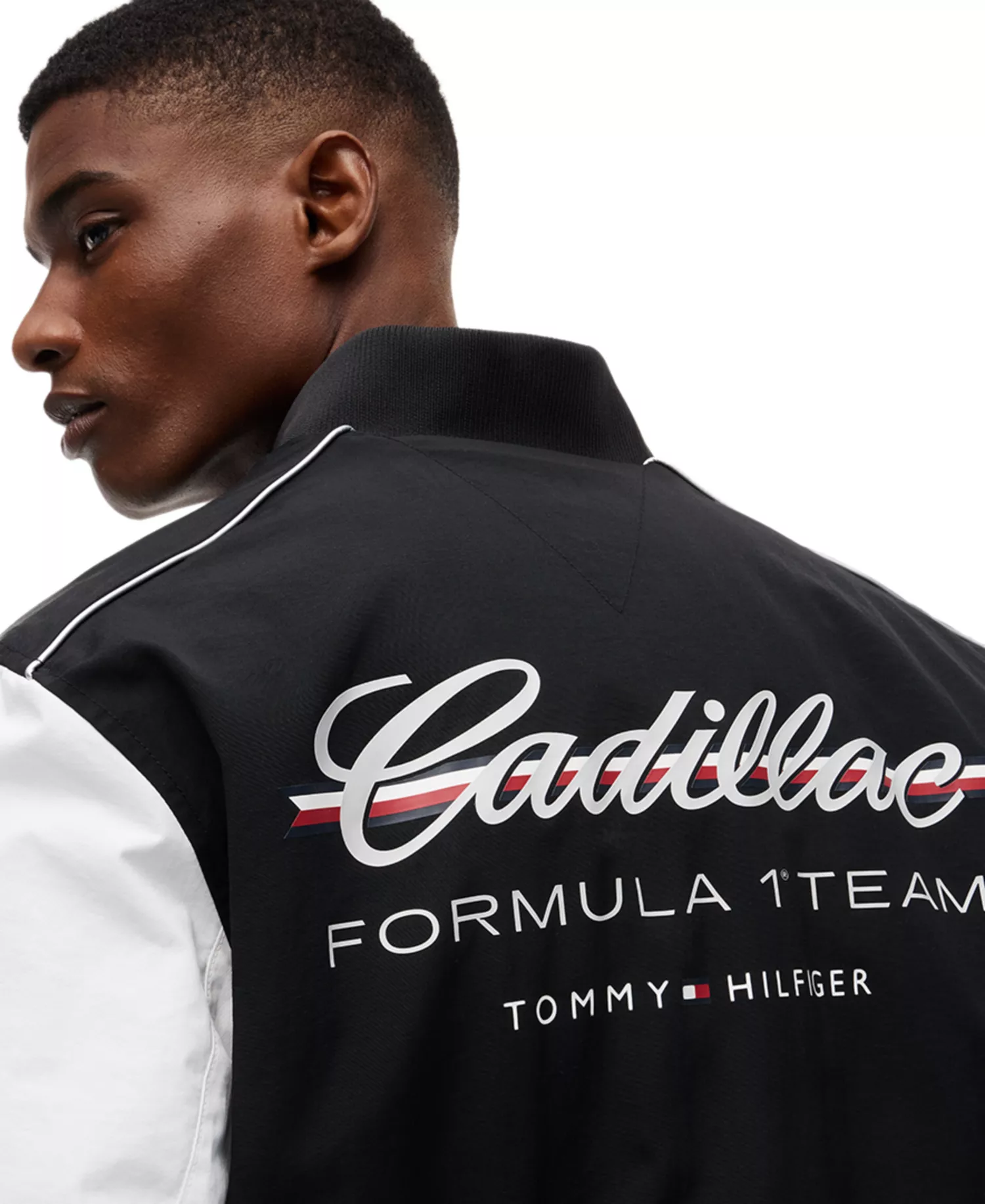 x Cadillac F1® Men's Script Varsity Jacket - Black / White - S