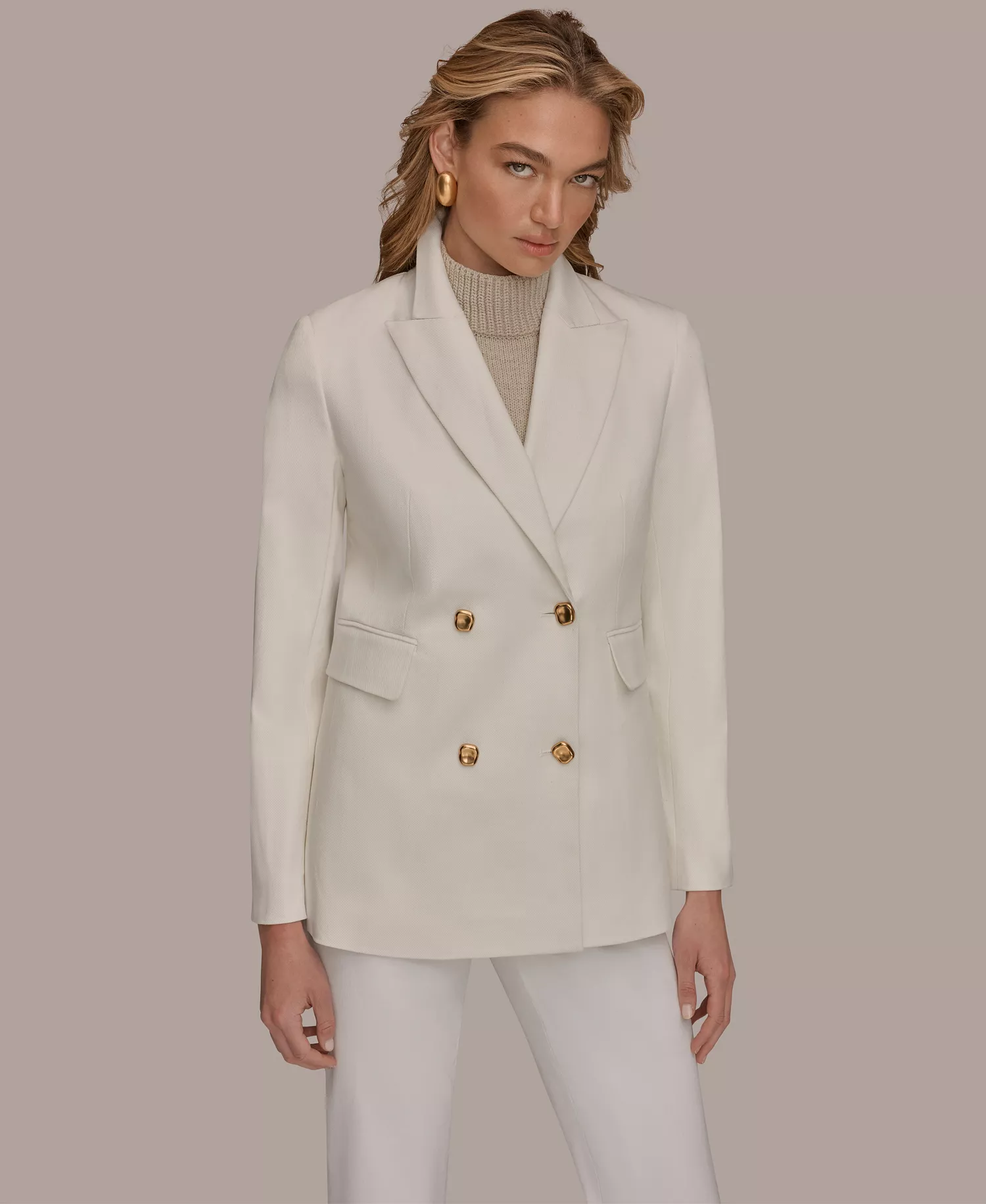 Women's Double Breasted Blazer Jacket - Cream - L