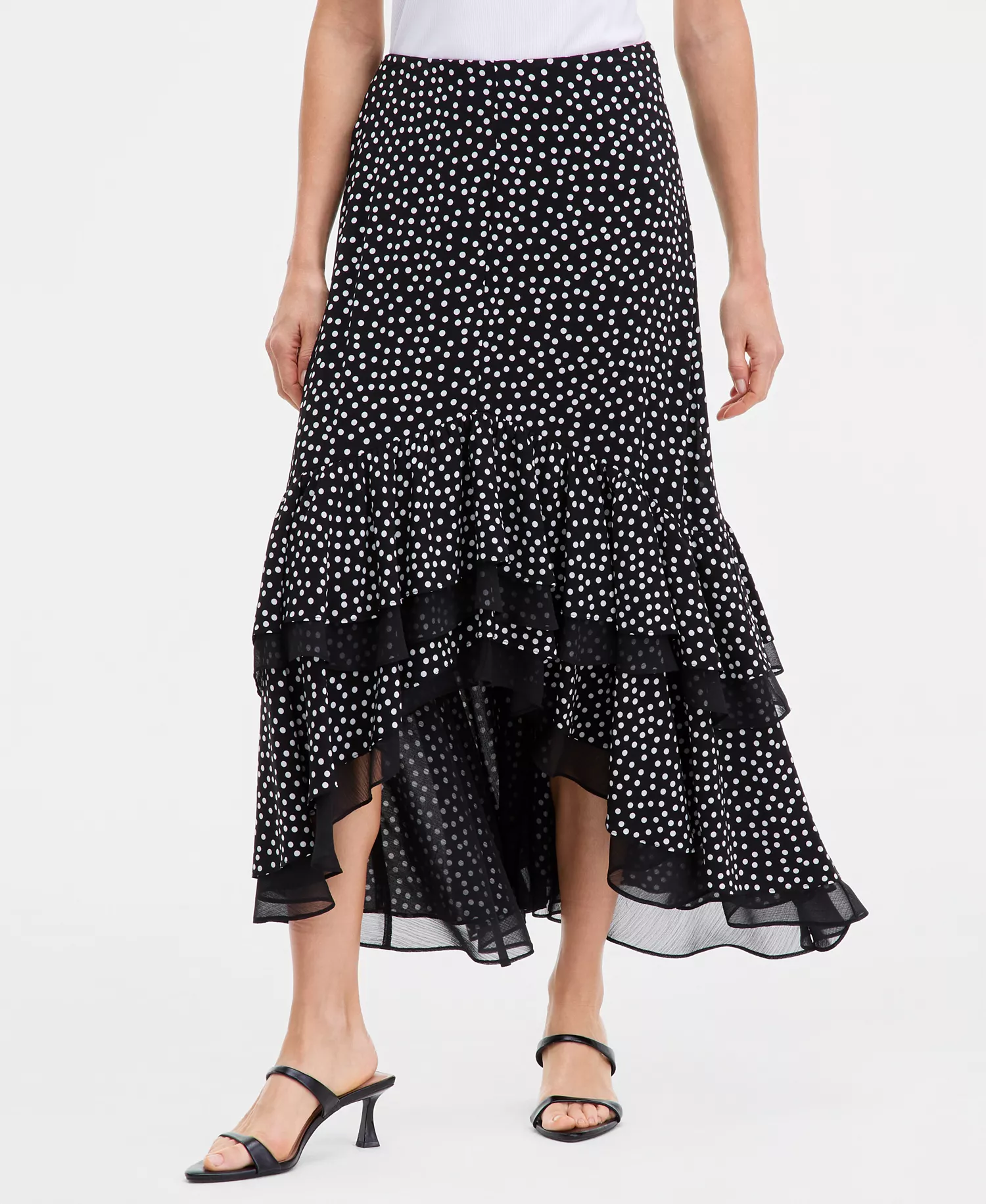 Women's Chiffon Dot-Print High-Low Skirt, Macy's Exclusive - Lilia Dots - L