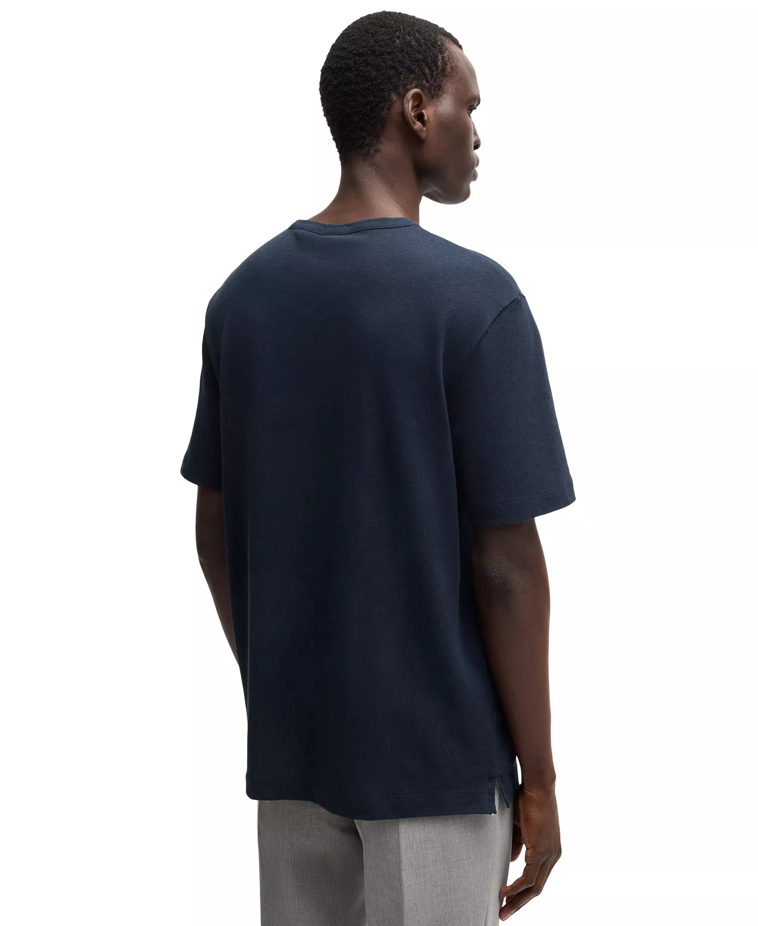 Men's Cotton Linen Regular-Fit T-Shirt - Dark Blue - S