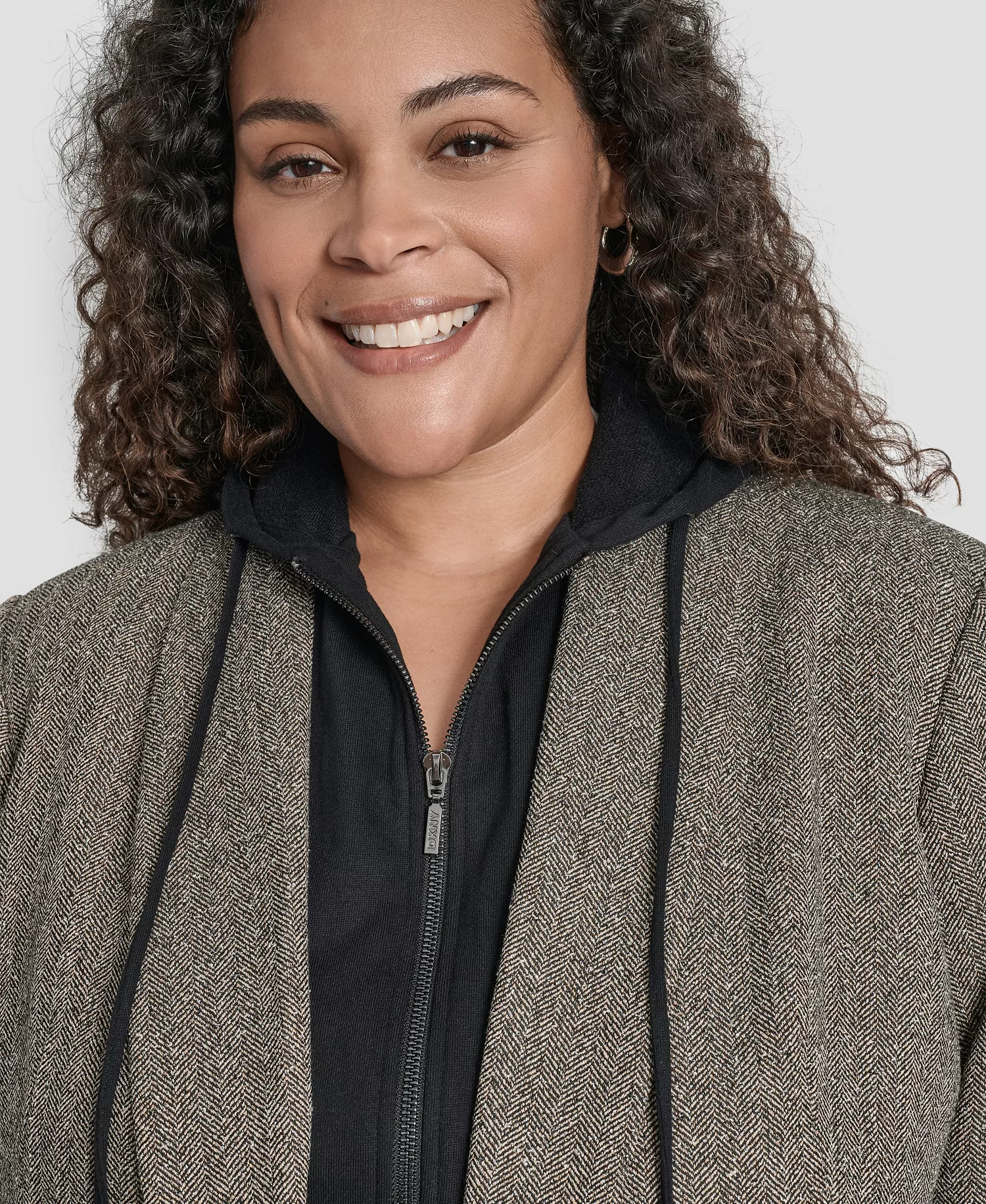 Plus Size Herringbone Blazer - Black / Travertine - 22W