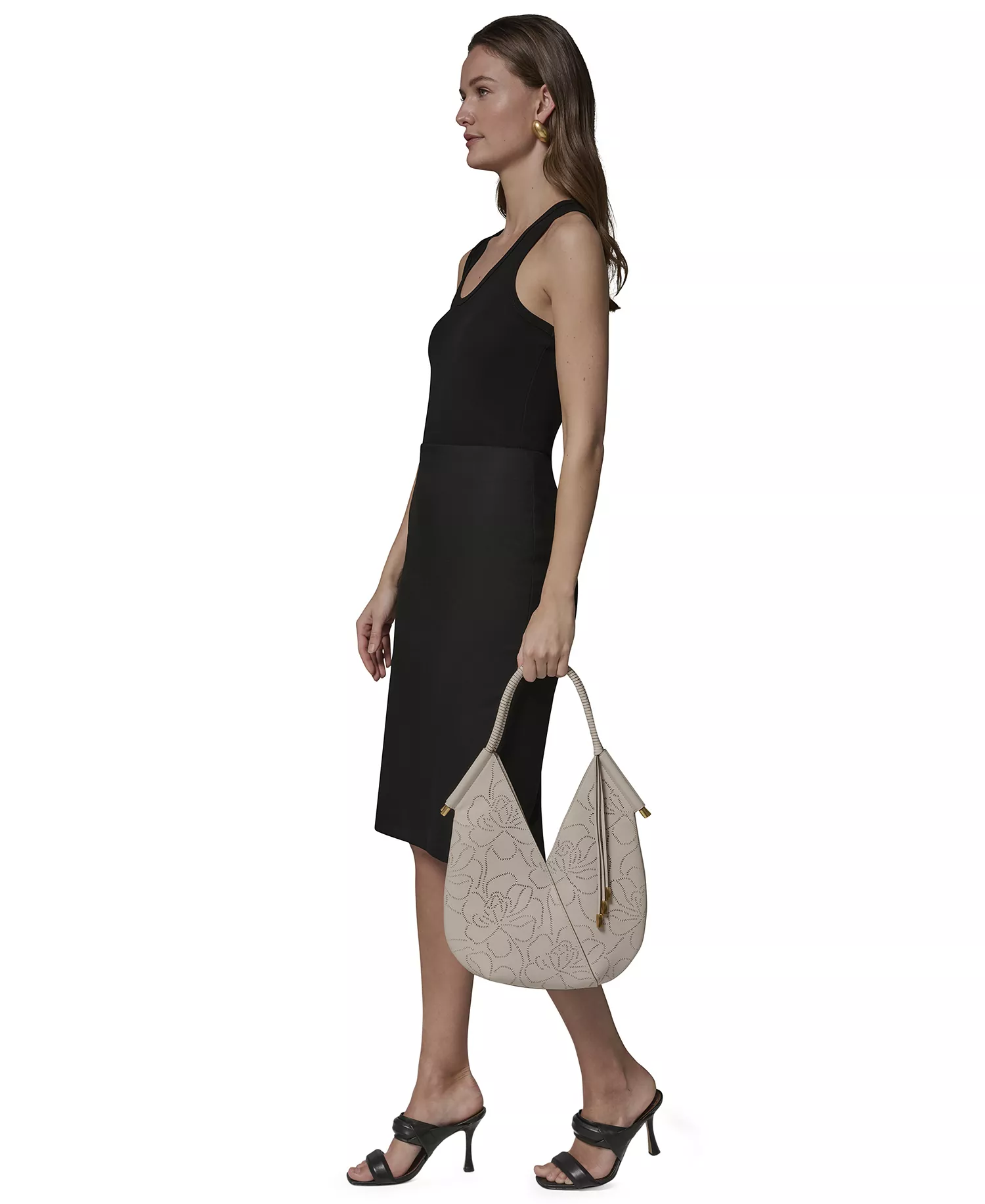 Baldwin Floral Perforated Large Shoulder Bag - Sand - ONE SIZE