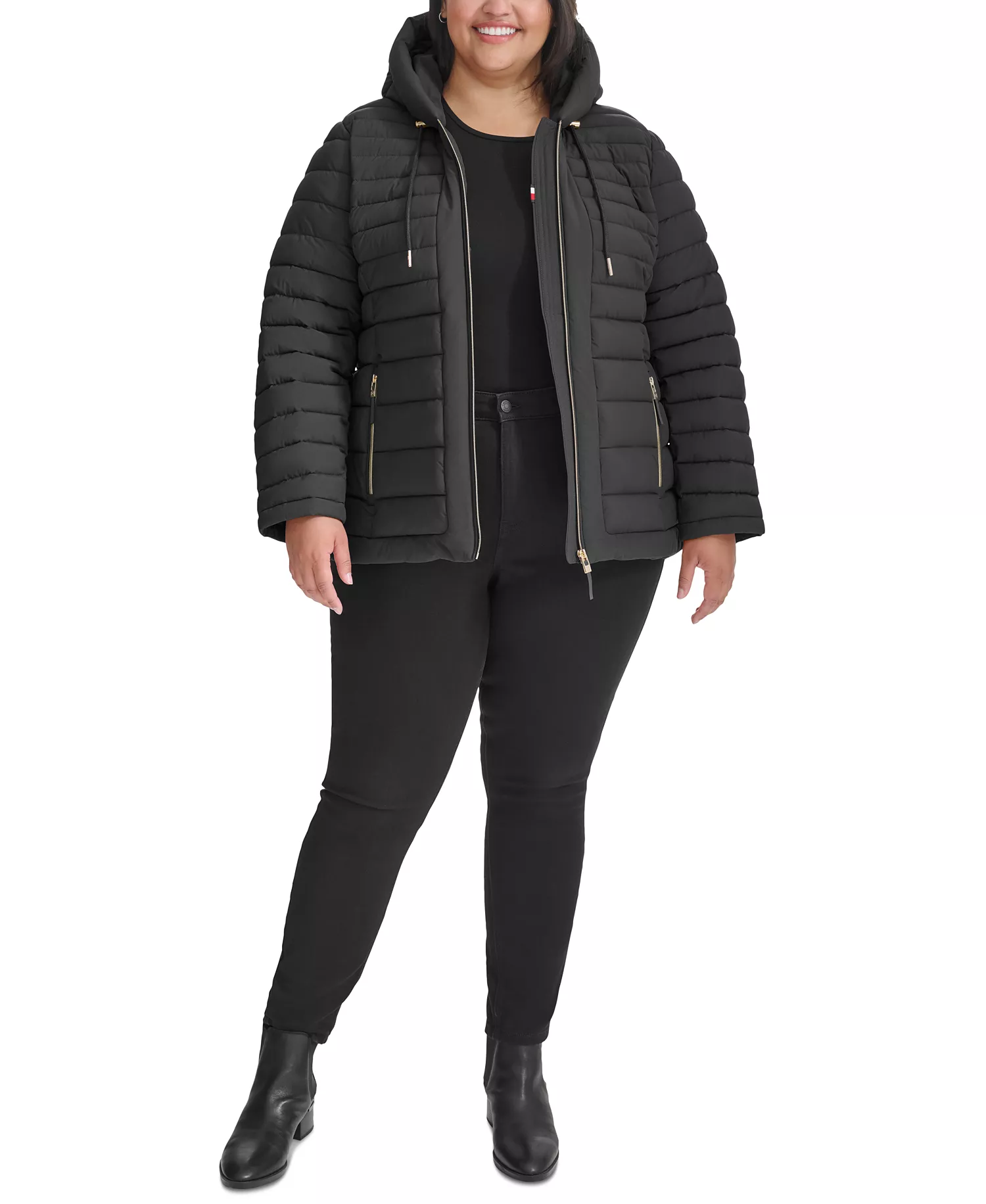 Plus Size Hooded Packable Puffer Coat, Created for Macy's - Black - 0X